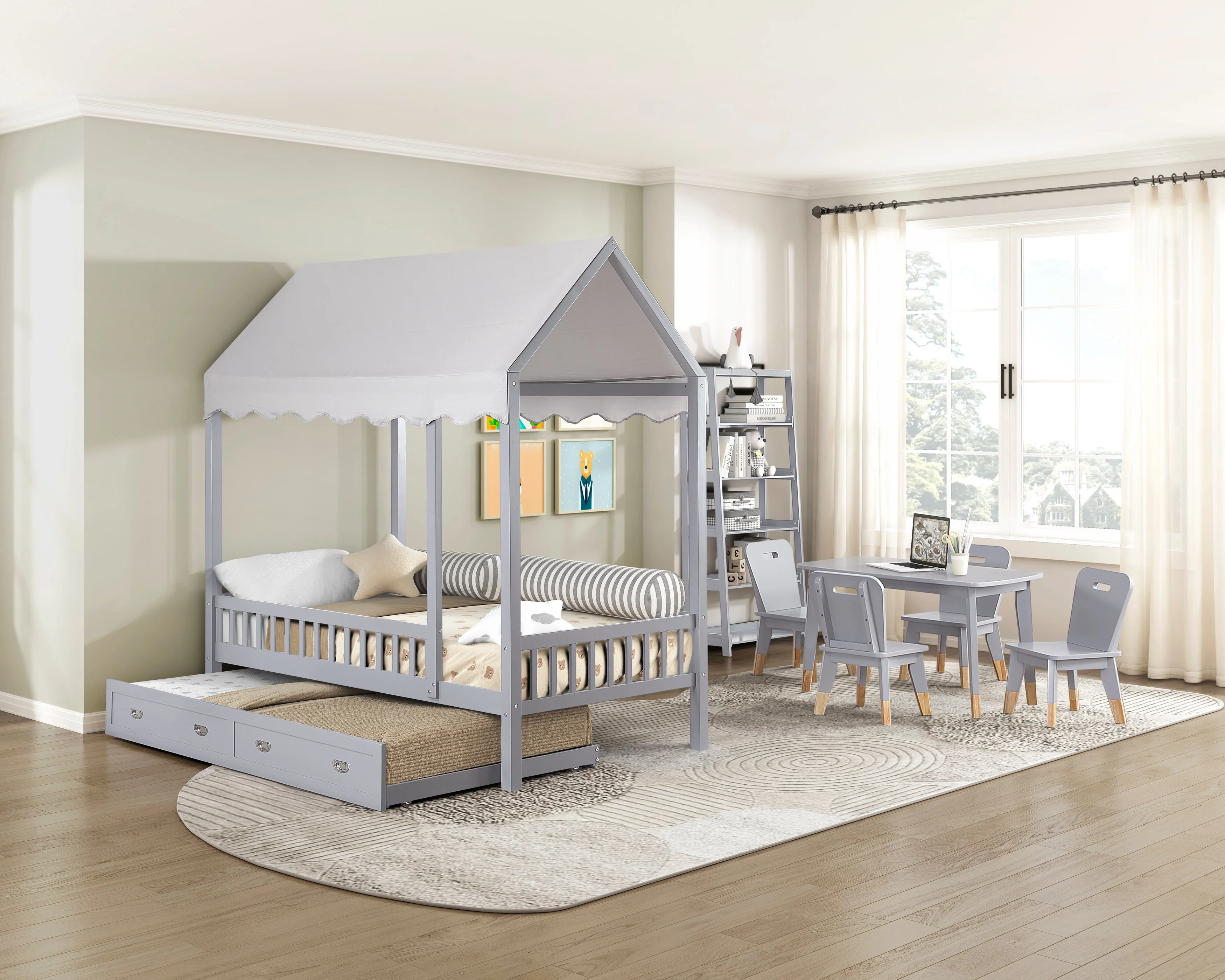 Sloane Gray Bookcase with 5 Fixed Shelves - Image 6