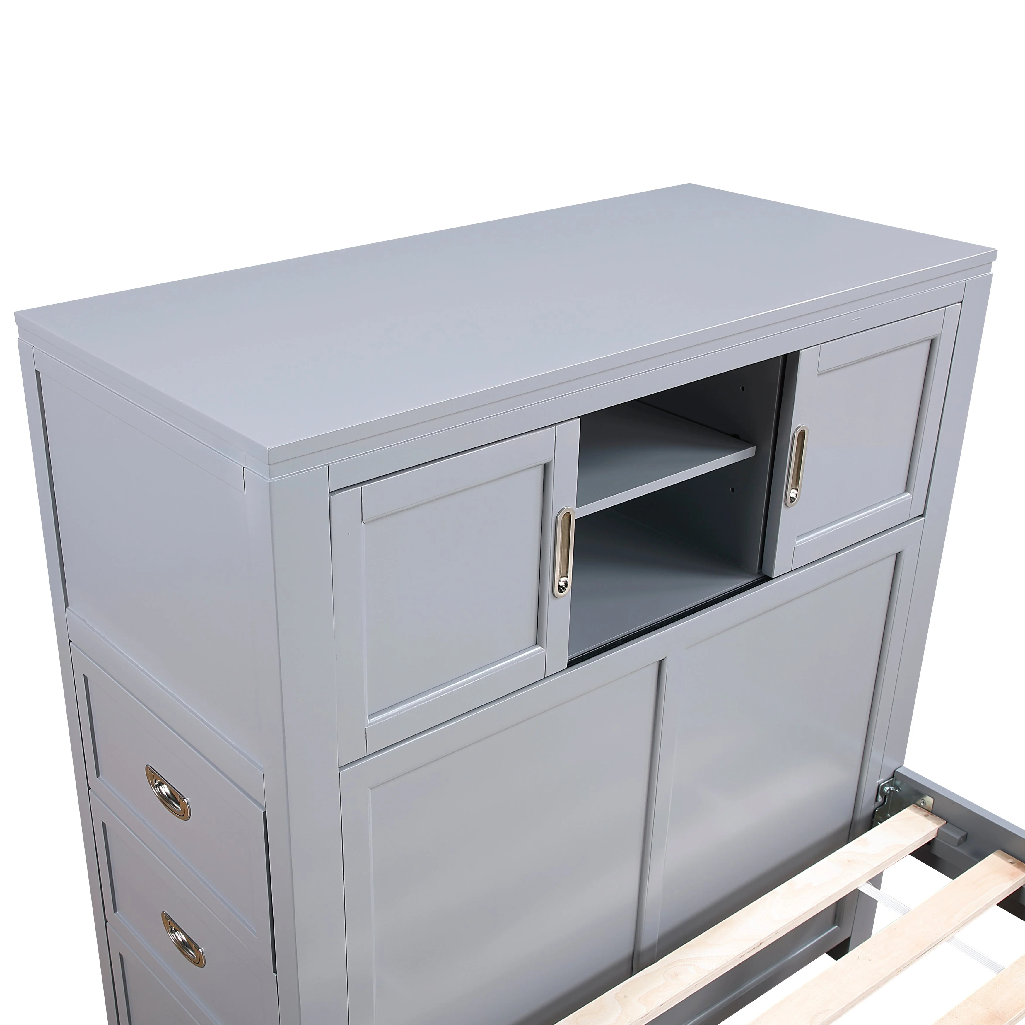 Sloane Gray Full Bookcase Bed with Hidden Desk, Stool and Storage Bench - Image 21