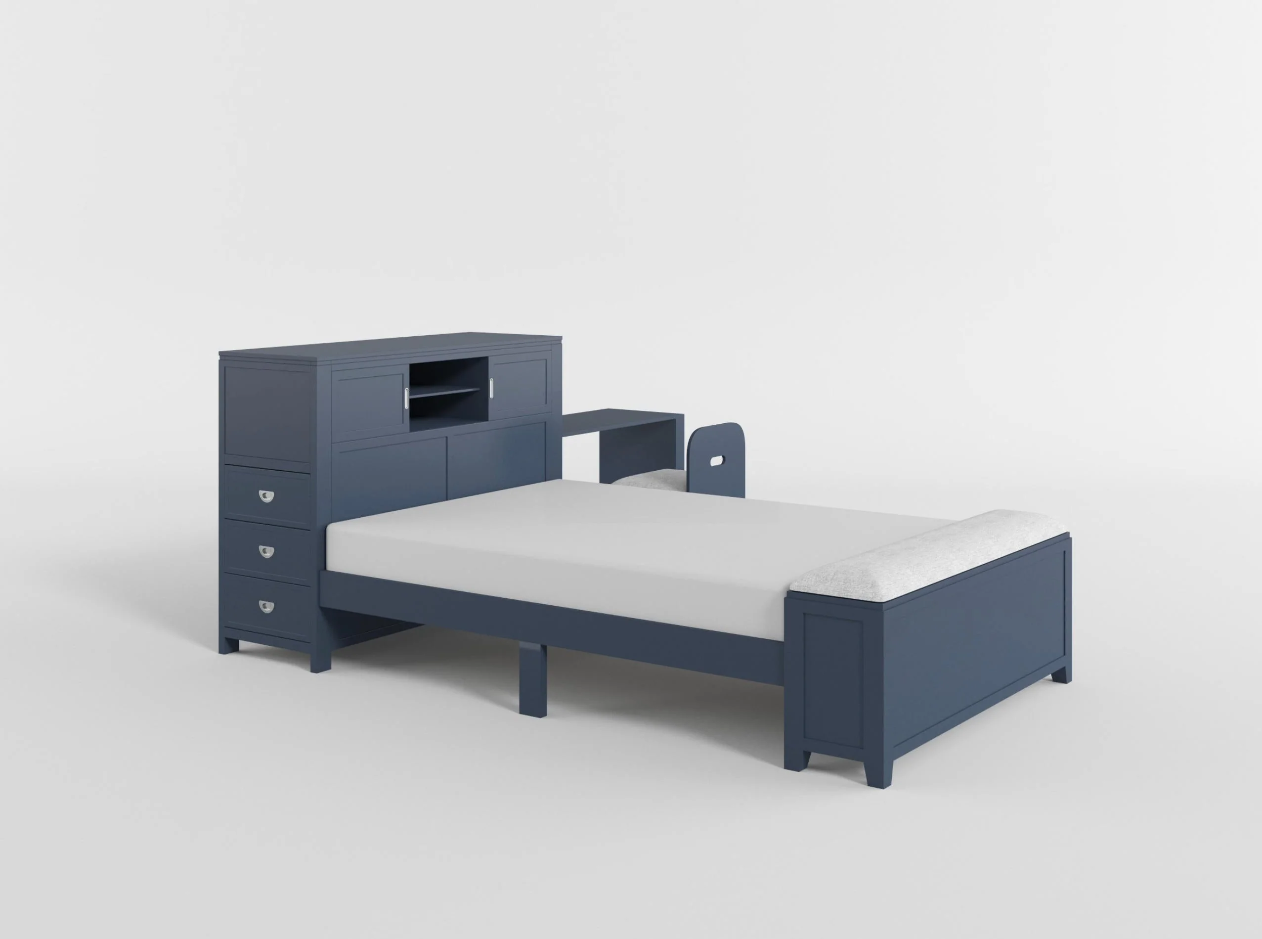 Sloane Gray Full Bookcase Bed with Hidden Desk, Stool and Storage Bench - Image 40