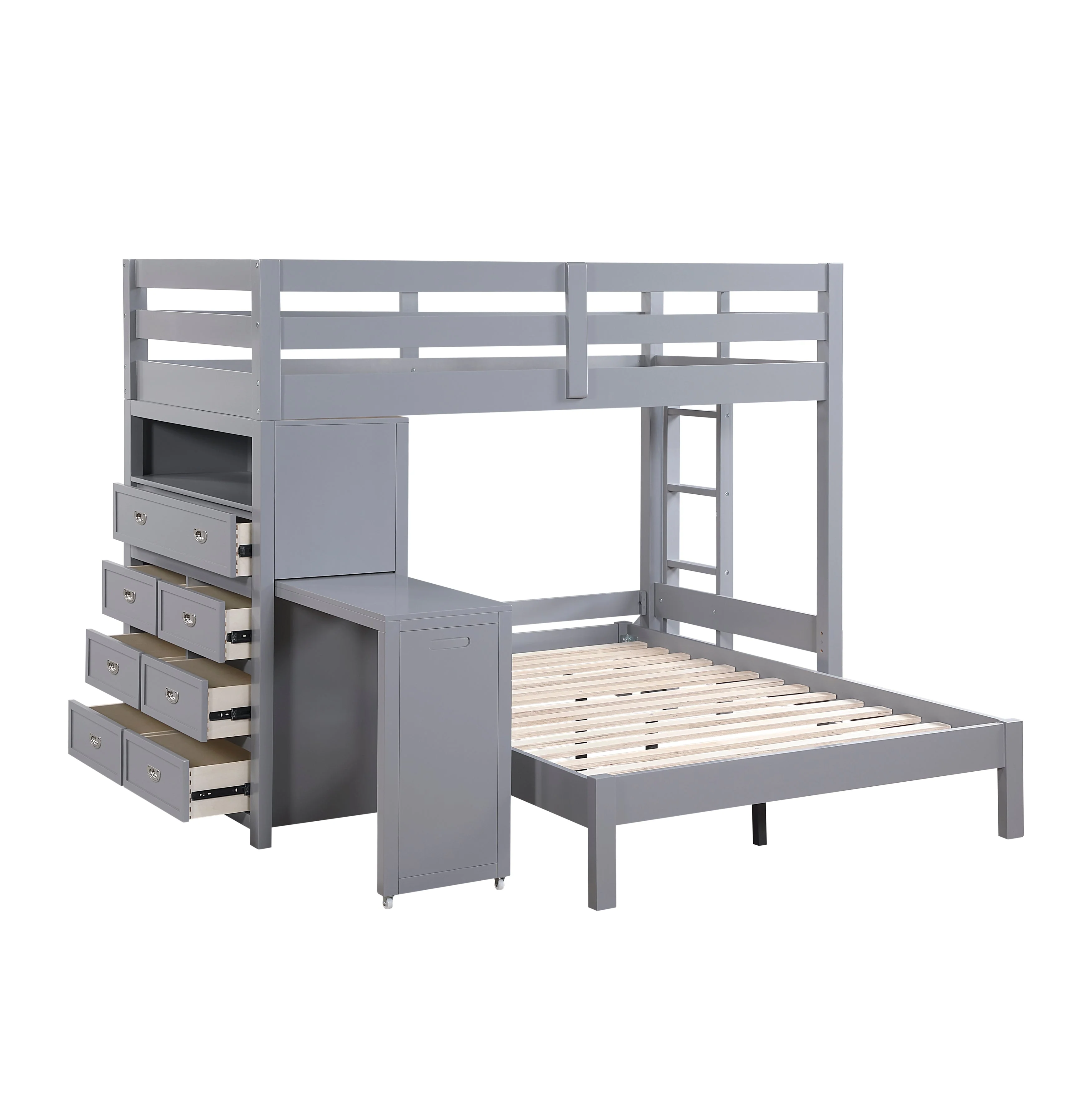 Sloane Gray Twin/Full Loft Bunk Bed with Chest and Hidden Desk - Image 10