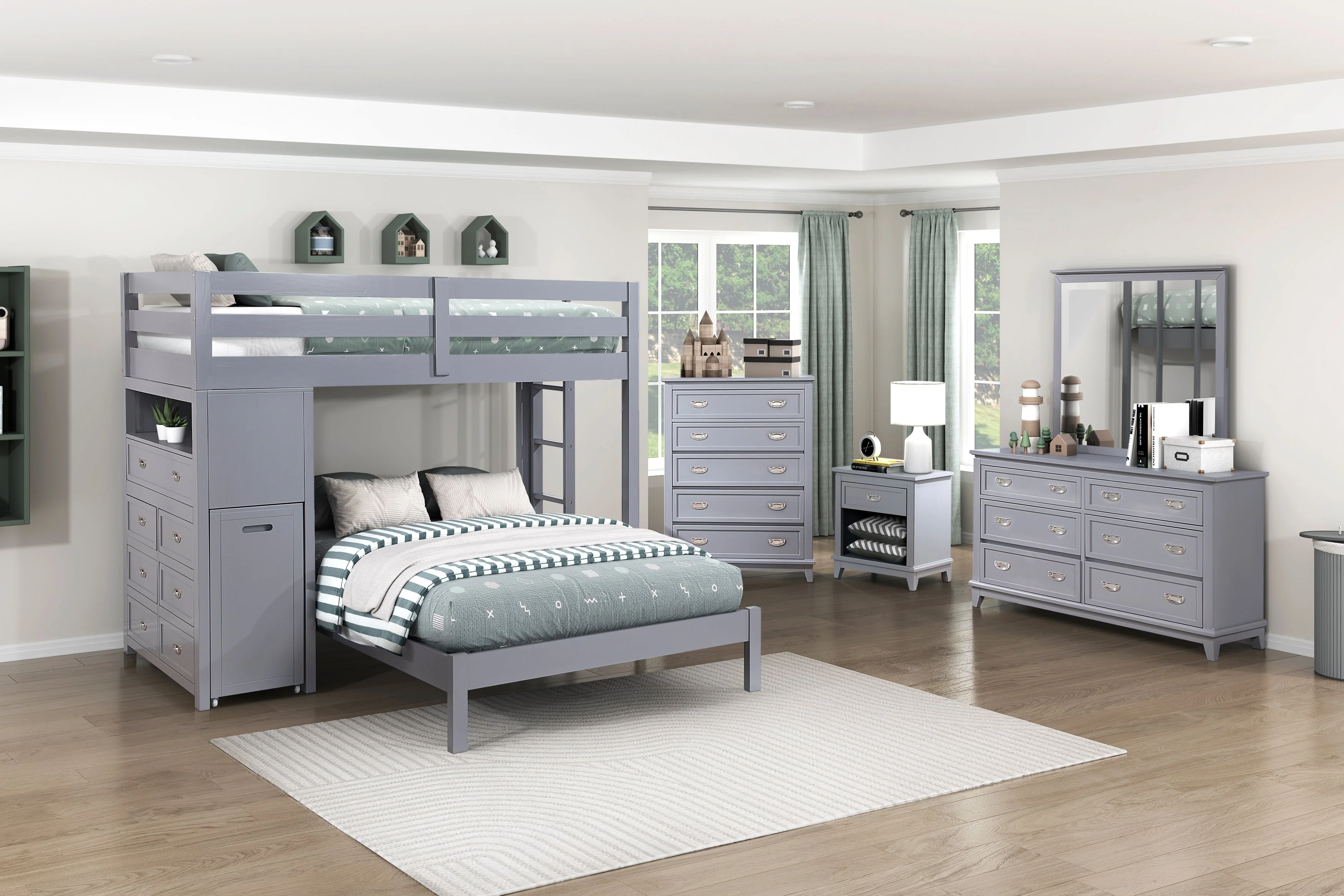 Sloane Gray Twin/Full Loft Bunk Bed with Chest and Hidden Desk - Image 30