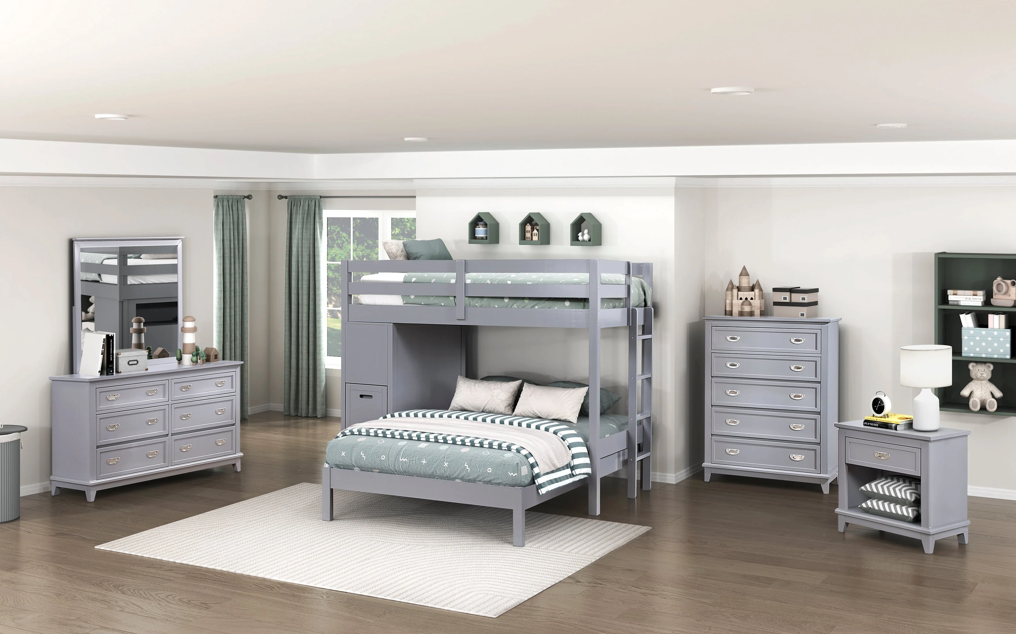 Sloane Gray Twin/Full Loft Bunk Bed with Chest and Hidden Desk - Image 31