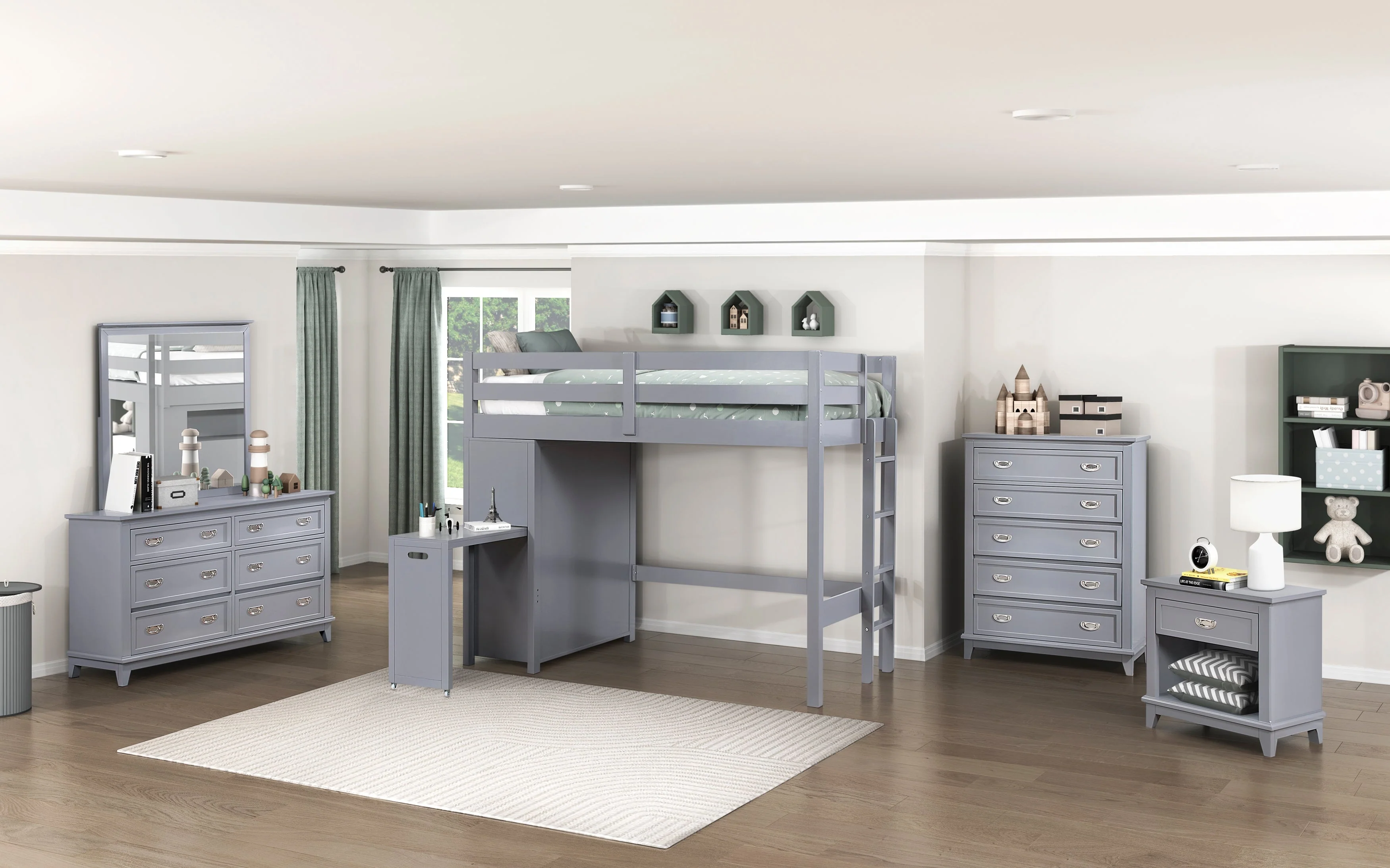 Sloane Gray Twin/Full Loft Bunk Bed with Chest and Hidden Desk - Image 33