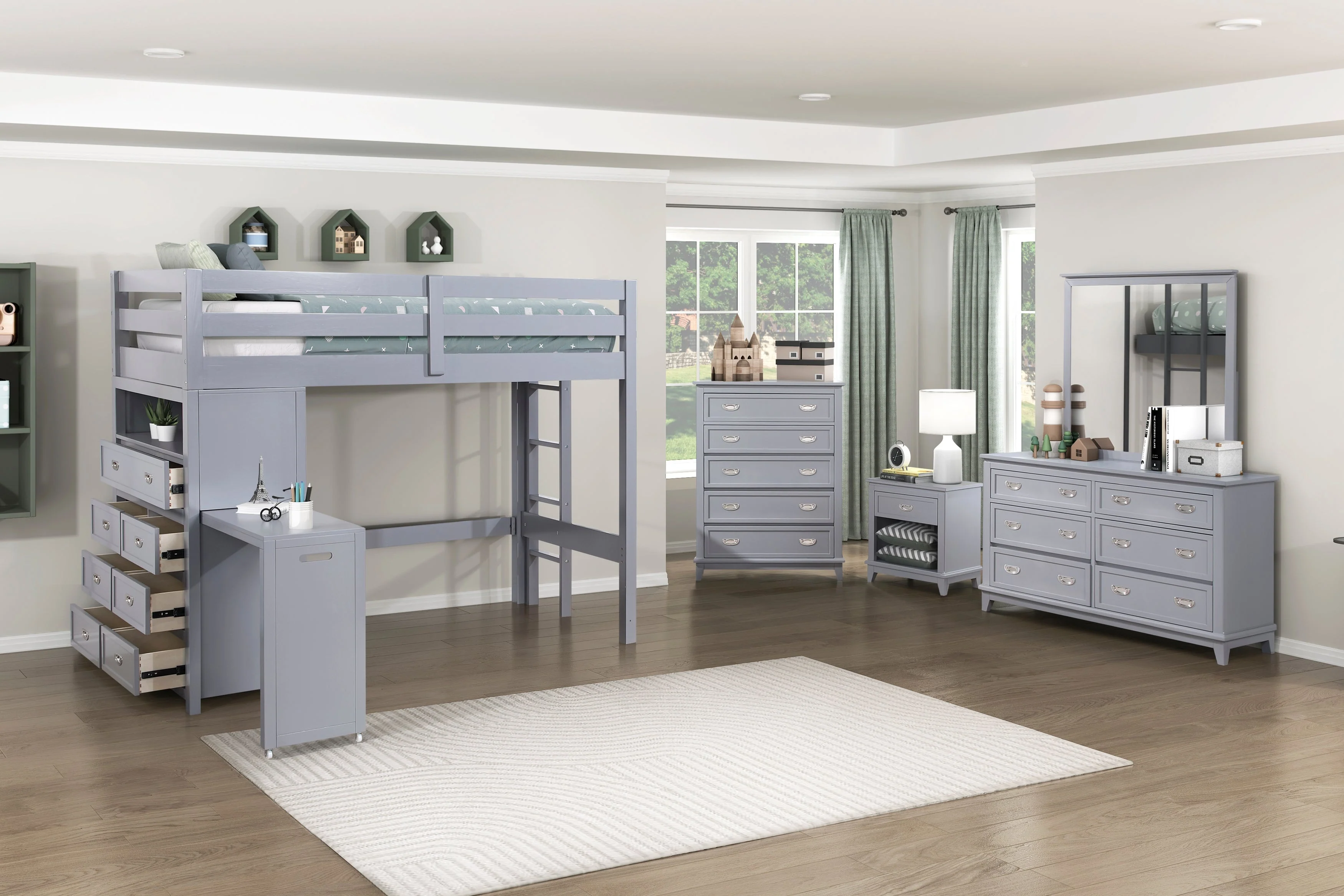 Sloane Gray Twin/Full Loft Bunk Bed with Chest and Hidden Desk - Image 34