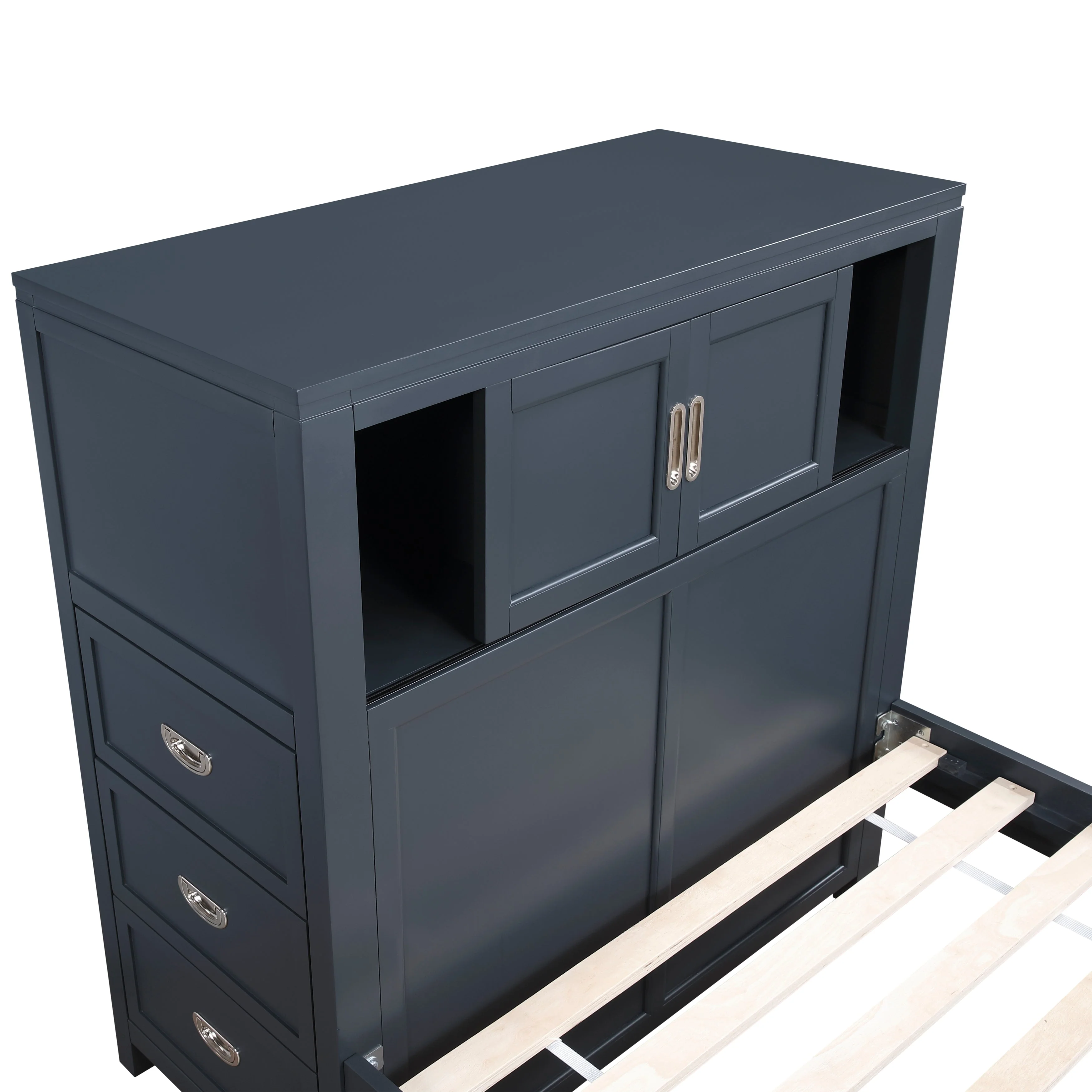 Sloane Navy Blue Full Bookcase Bed with Hidden Desk, Stool and Storage Bench - Image 20