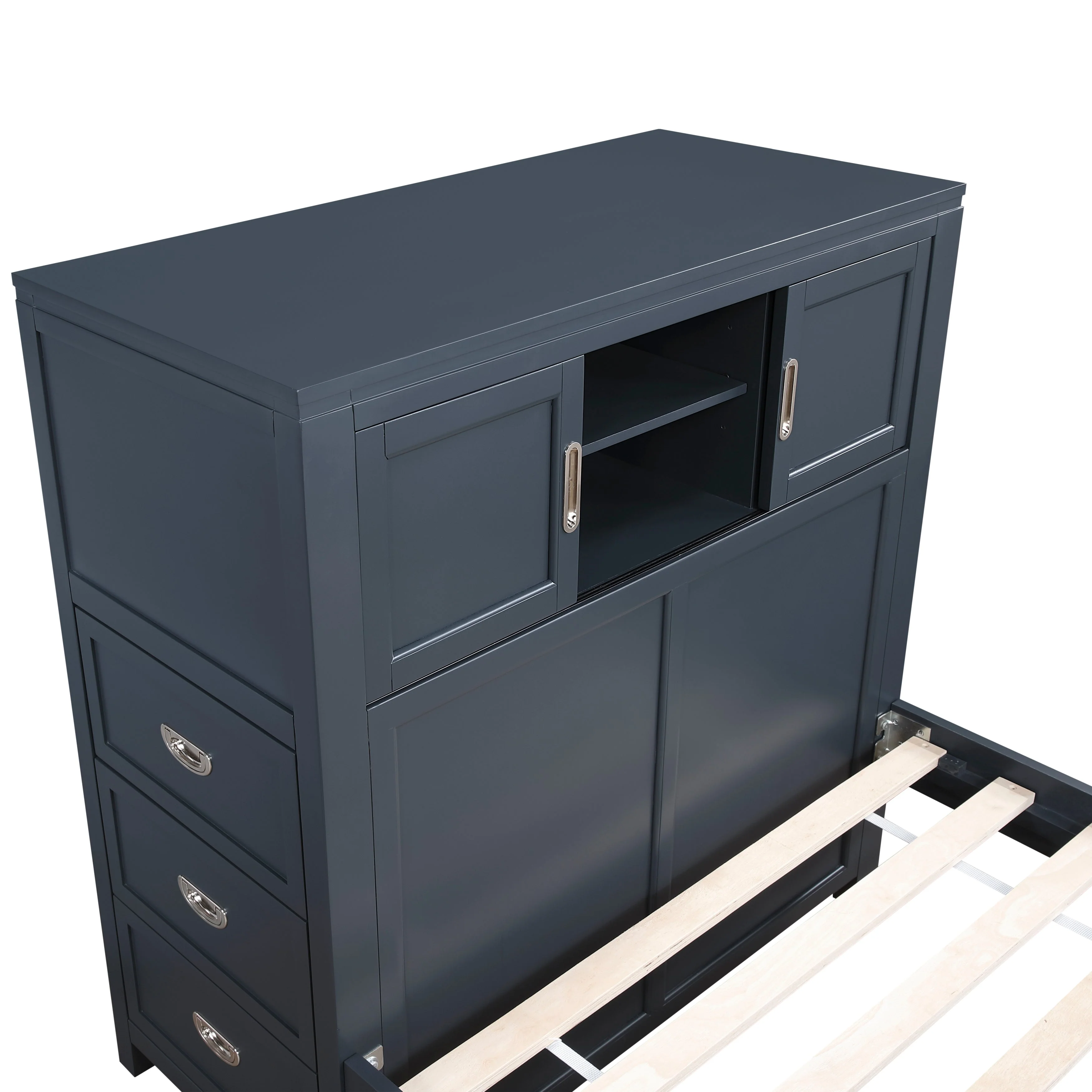 Sloane Navy Blue Full Bookcase Bed with Hidden Desk, Stool and Storage Bench - Image 21