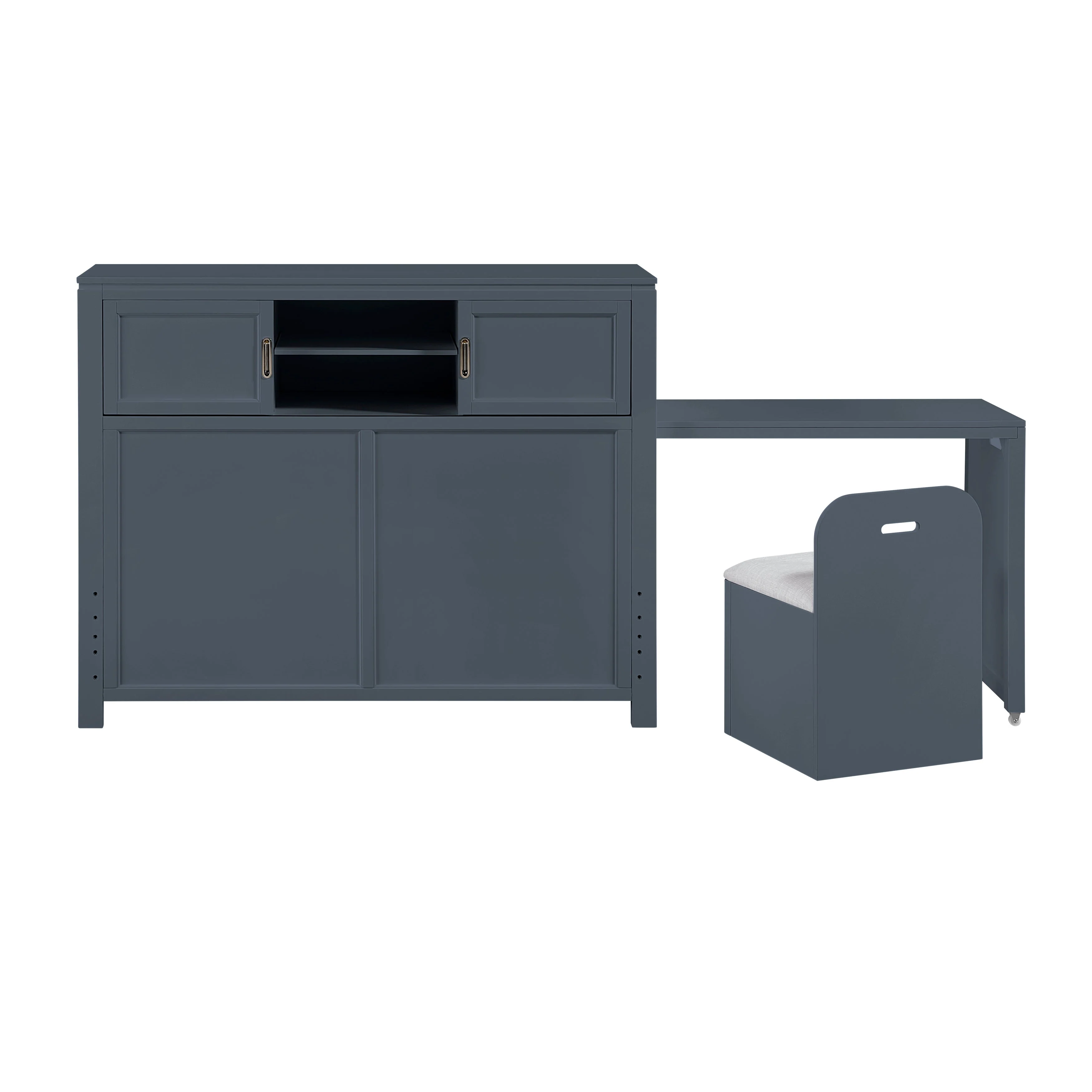 Sloane Navy Blue Full Bookcase Bed with Hidden Desk, Stool and Storage Bench - Image 37