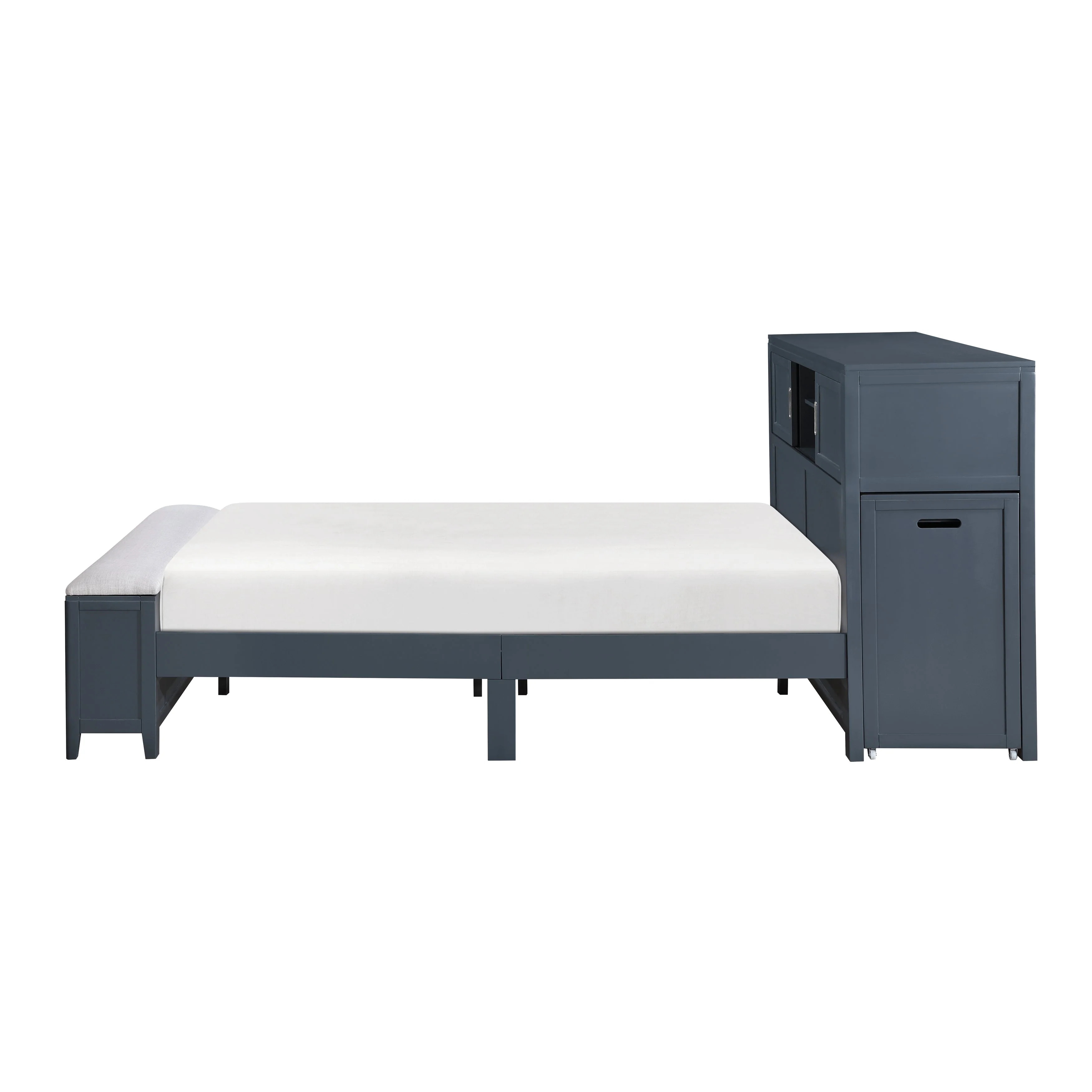 Sloane Navy Blue Full Bookcase Bed with Hidden Desk, Stool and Storage Bench - Image 5