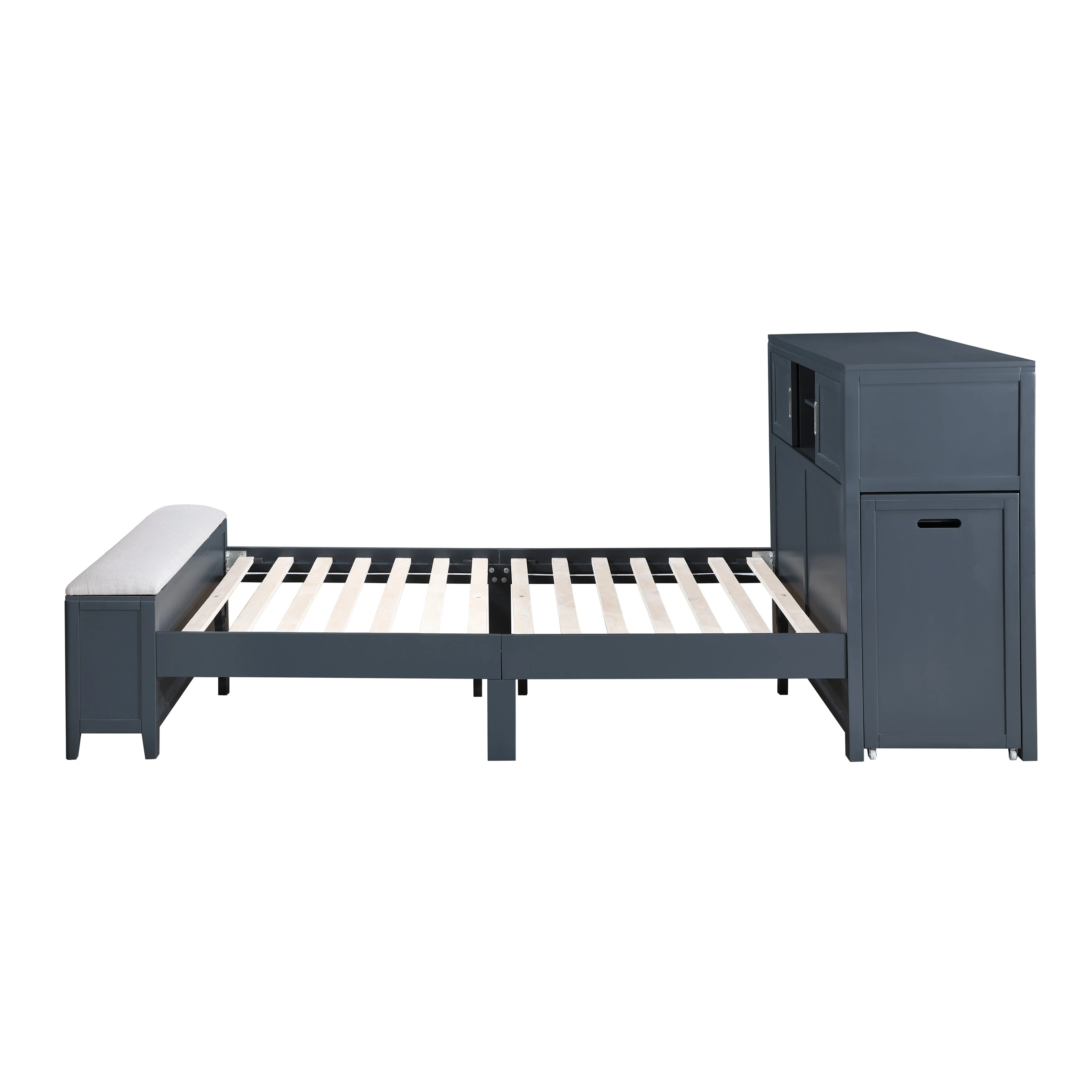 Sloane Navy Blue Full Bookcase Bed with Hidden Desk, Stool and Storage Bench - Image 6
