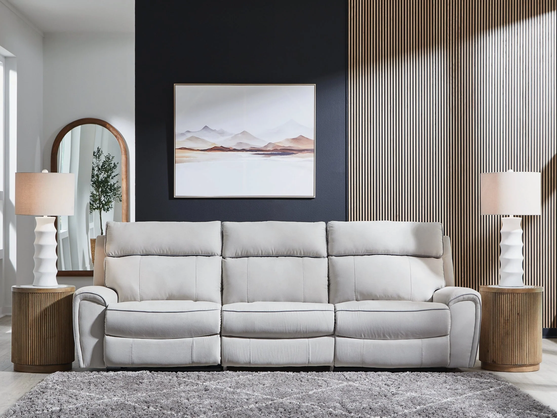 Social Pointe Pearl/Ash 3-Piece Dual Power Reclining Modular Sofa