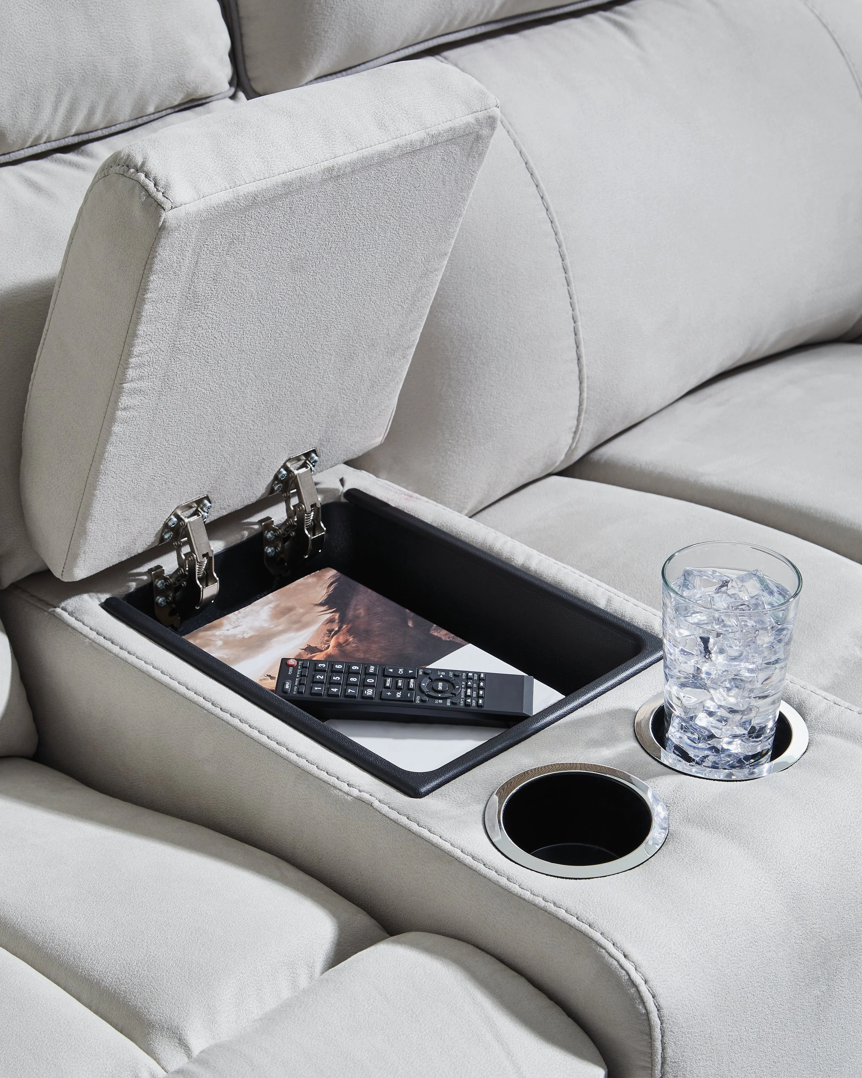 Social Pointe Pearl/Ash Dual Power Reclining Modular Loveseat with Console - Image 3