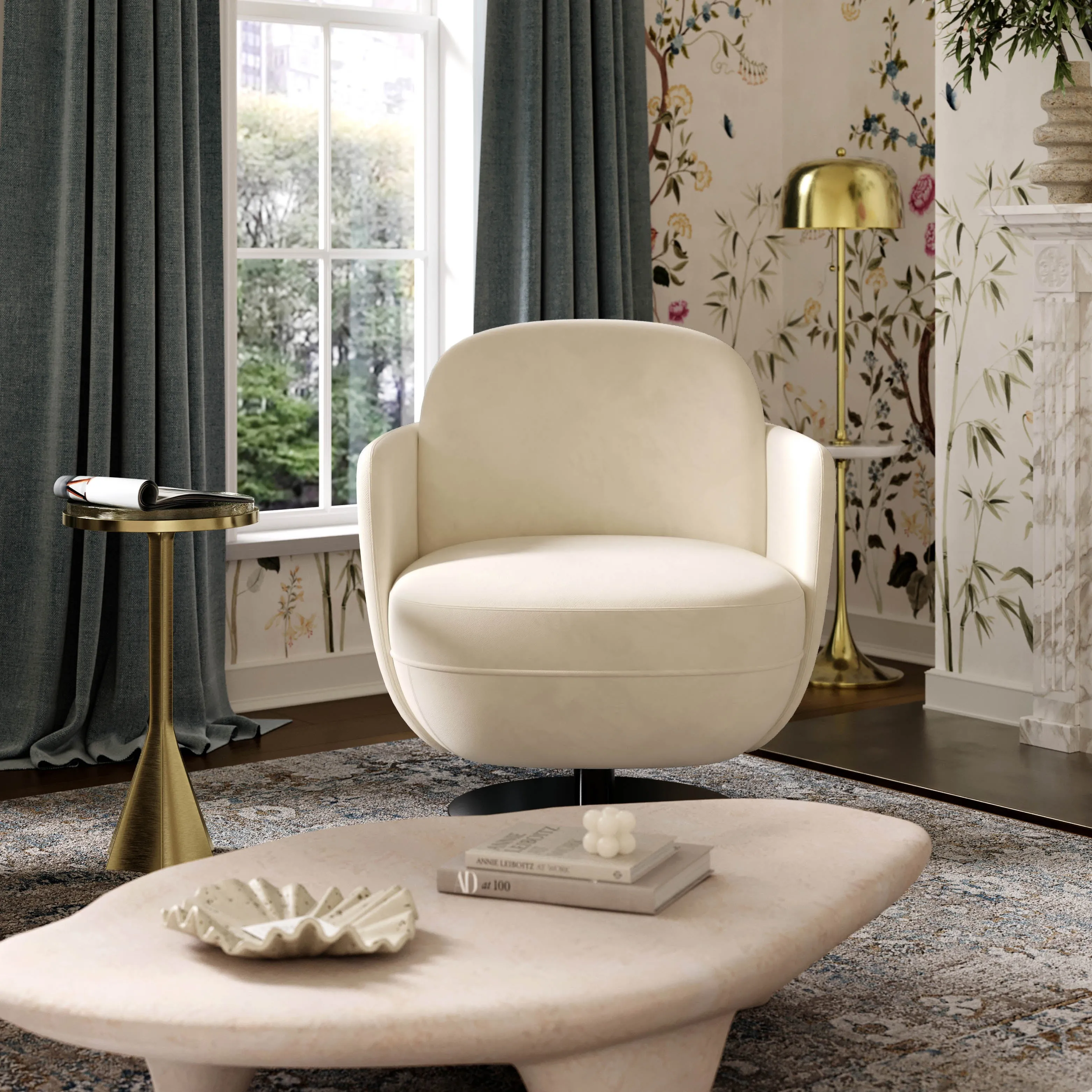 Solange Velvet Swivel Chair - Image 9
