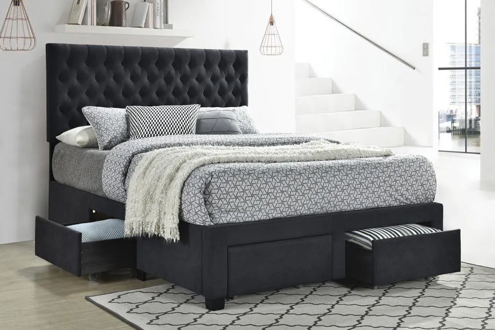 Soledad Charcoal Full 4-Drawer Button Tufted Storage Bed