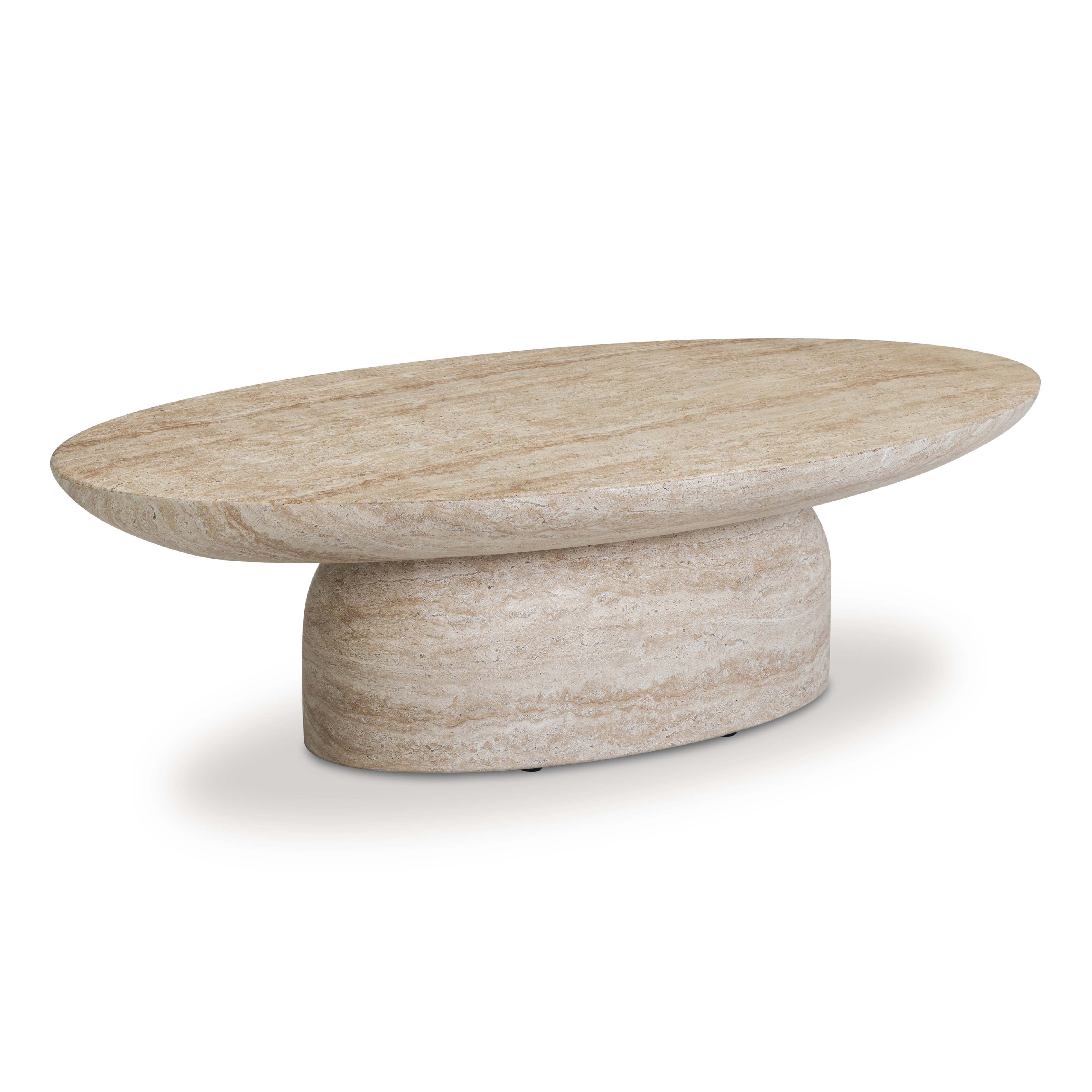 Sonia 51" Faux Travertine Indoor/Outdoor Concrete Coffee Table - Image 3