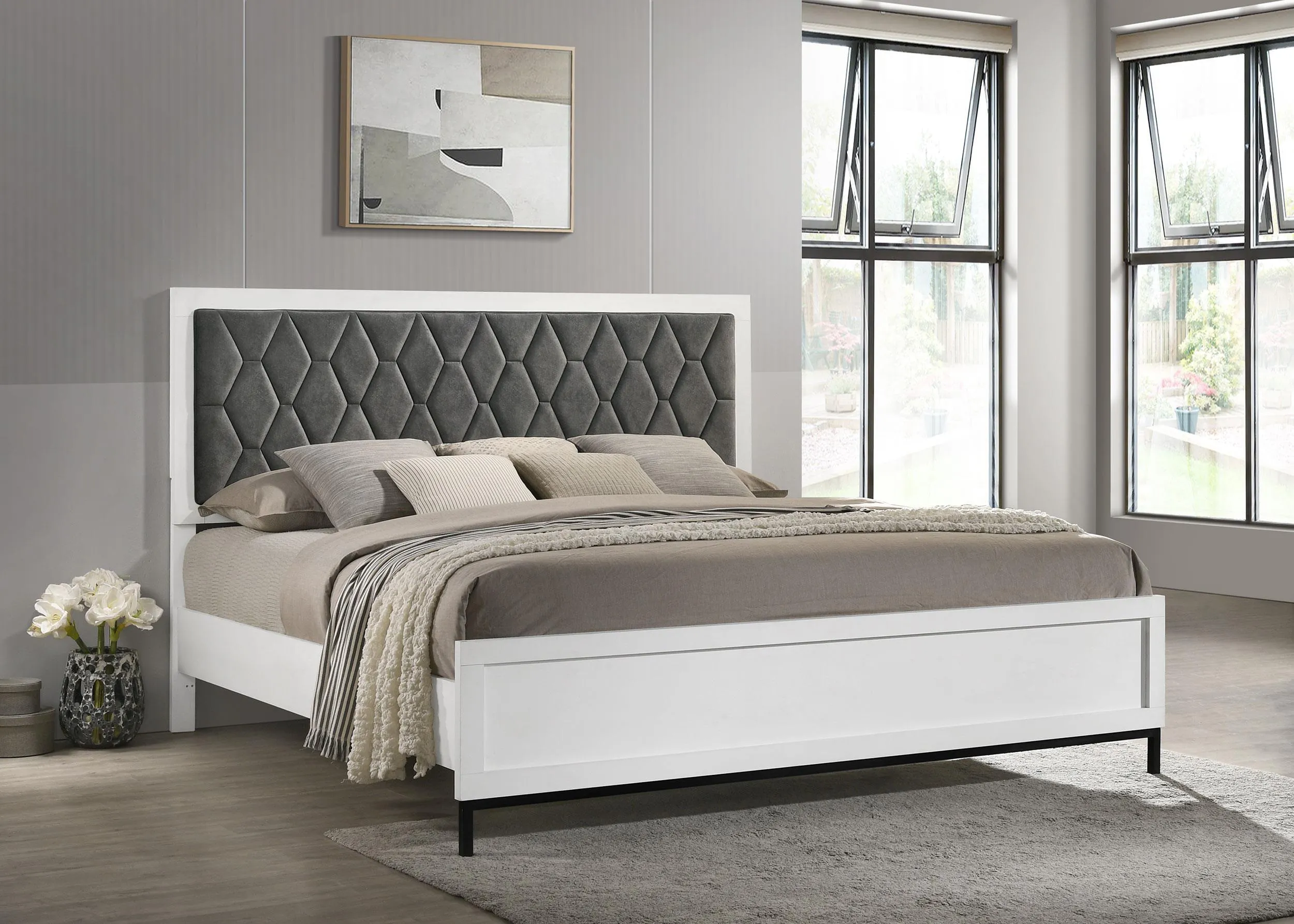 Sonora White Eastern King Upholstered Panel Bed