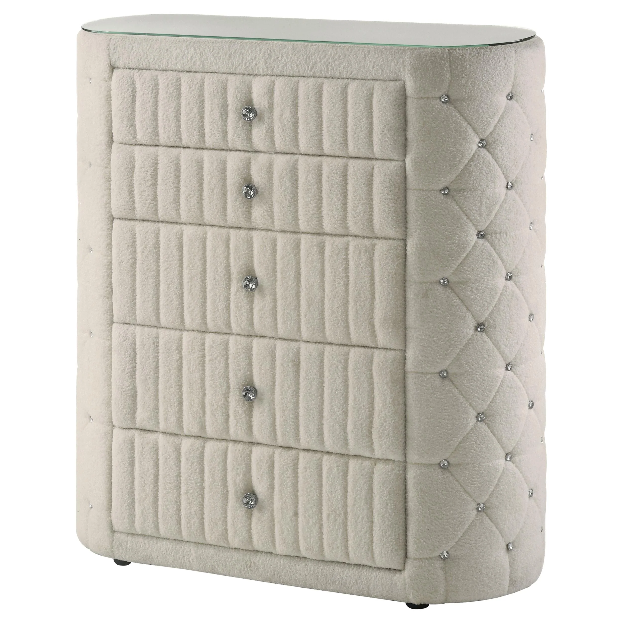 Sonya Ivory 5-Drawer Upholstered Bedroom Chest of Drawers - Image 4