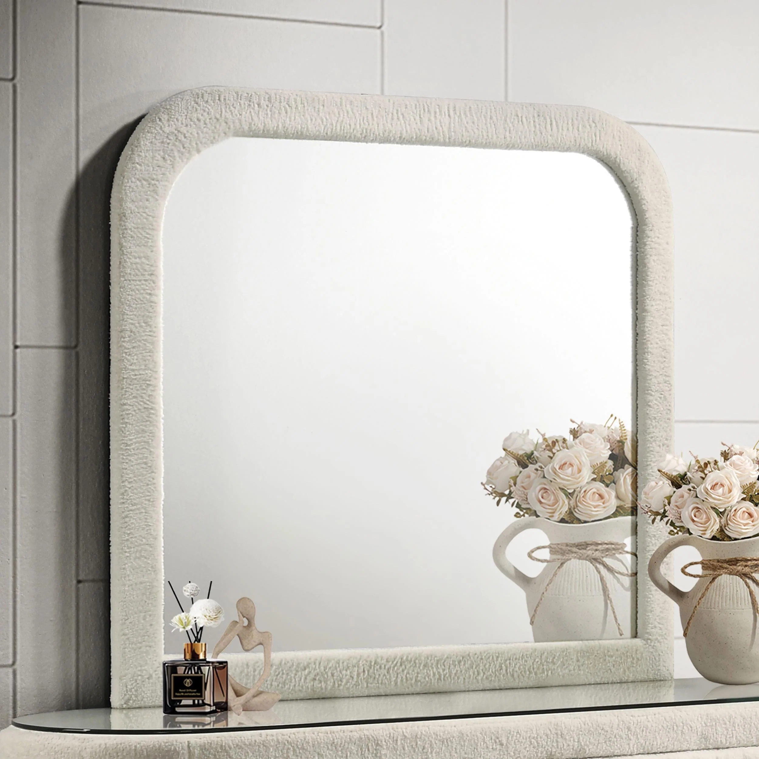 Sonya Ivory Upholstered Bedroom Dresser Mirror