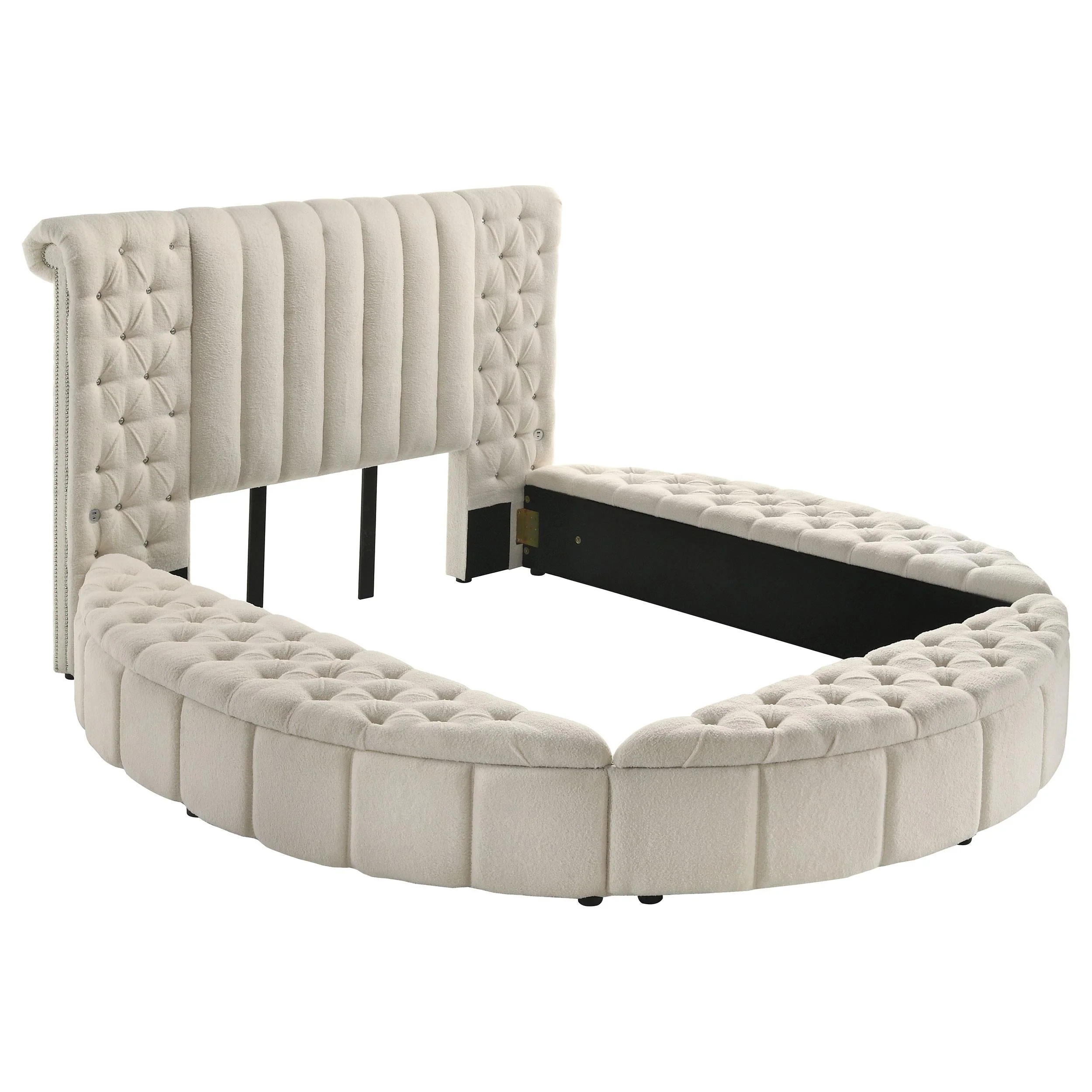 Sonya Ivory Upholstered Queen Round Storage Bed - Image 2