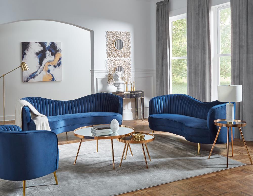 Sophia 2-piece Upholstered Channel Tufted Sofa Set Blue