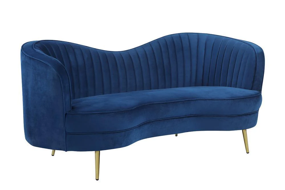 Sophia Blue Upholstered Camel Back Loveseat - Image 3