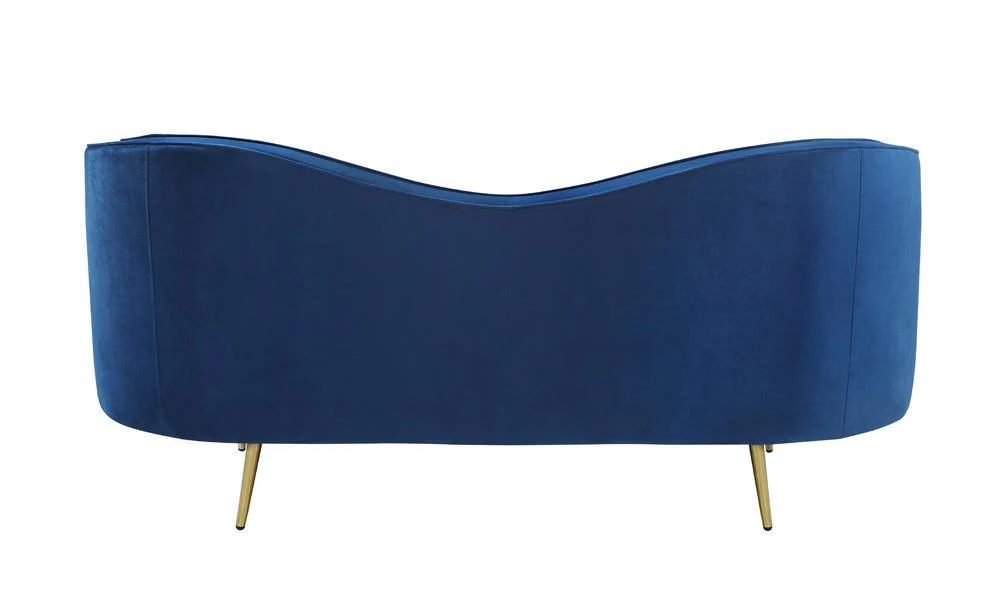 Sophia Blue Upholstered Camel Back Loveseat - Image 6