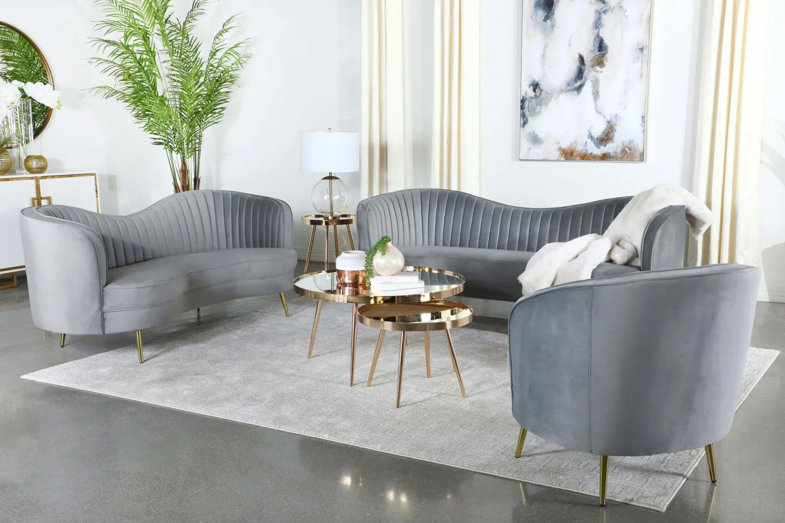 Sophia Upholstered Channel Tufted Sofa Grey - Image 9