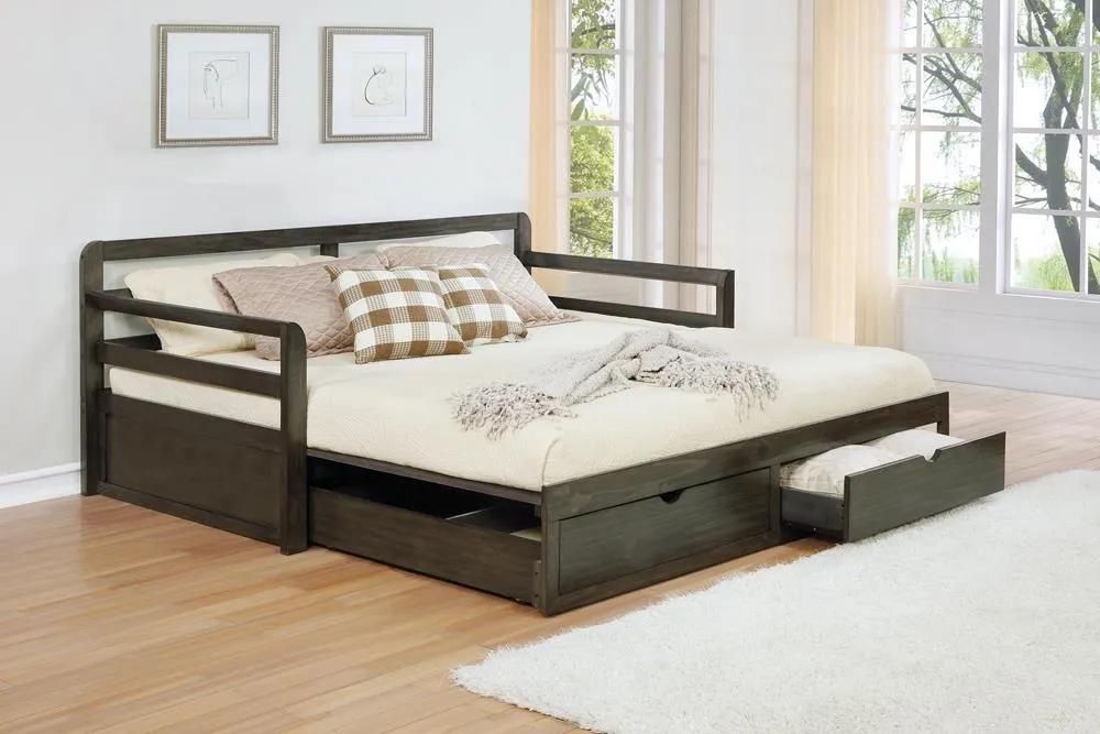 Sorrento Gray 2-Drawer Twin Daybed with Extension Trundle - Image 2