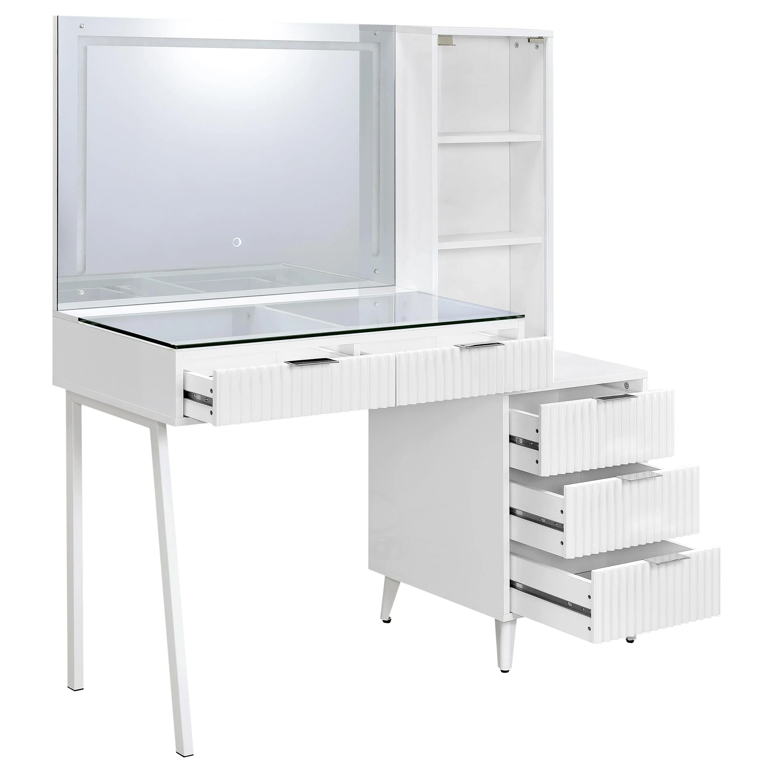 Souza White High Gloss 5-Drawer Makeup Vanity Table With LED Mirror - Image 5