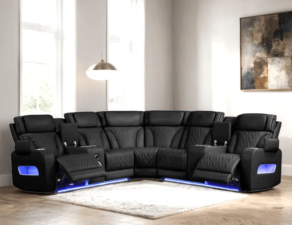 Spain Black Power (Power Headrests) Reclining Sectional