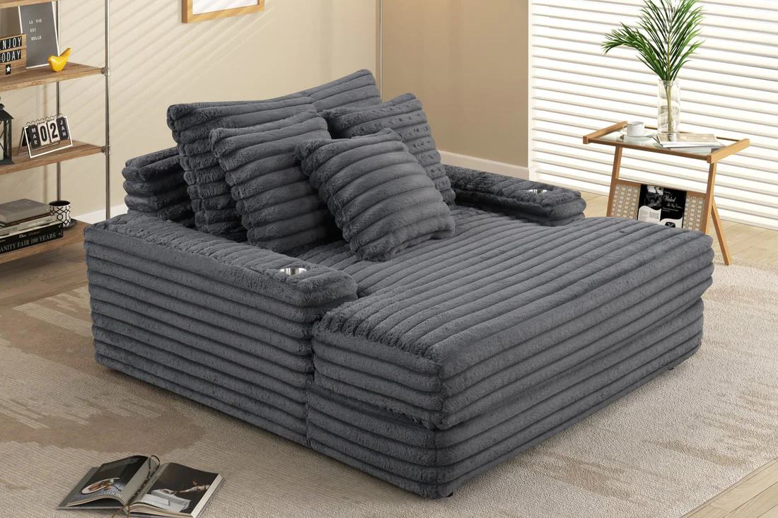 [Special] Larce Charcoal Fur Cord Fabric Chaise