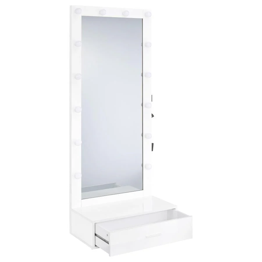 Spector White High Gloss 1-drawer Lighted Full-Length Floor Mirror - Image 2