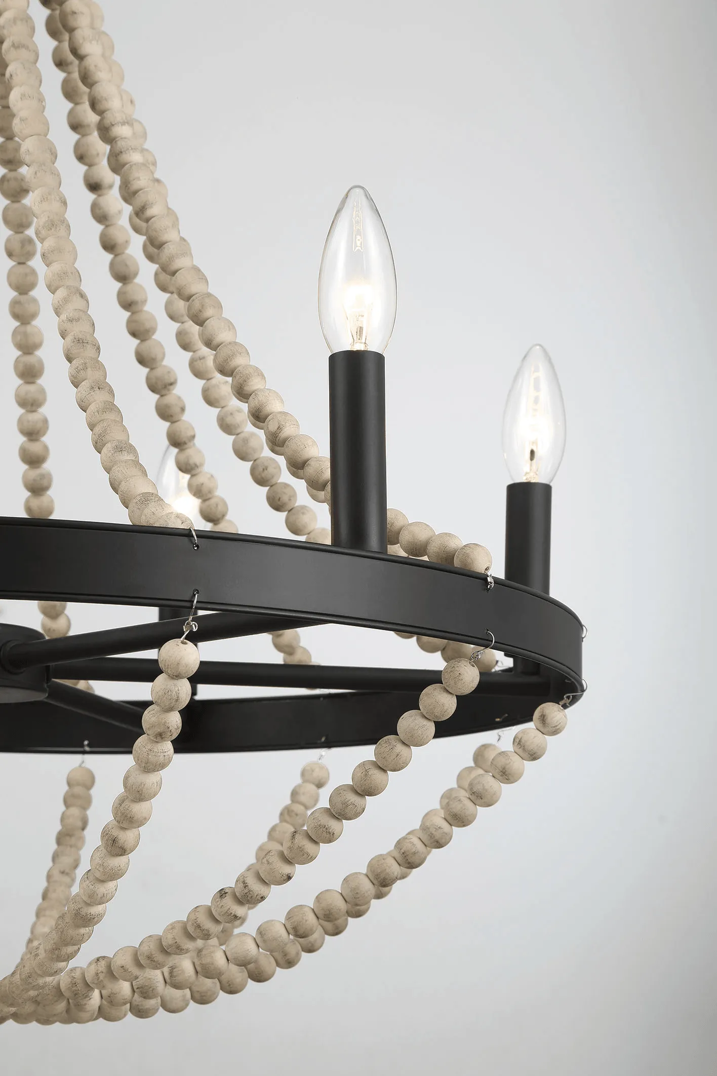 Starry Wood Chandelier Farmhouse Six Candle Light Wood Beaded Black Pendant Light for Dining Room - Image 2