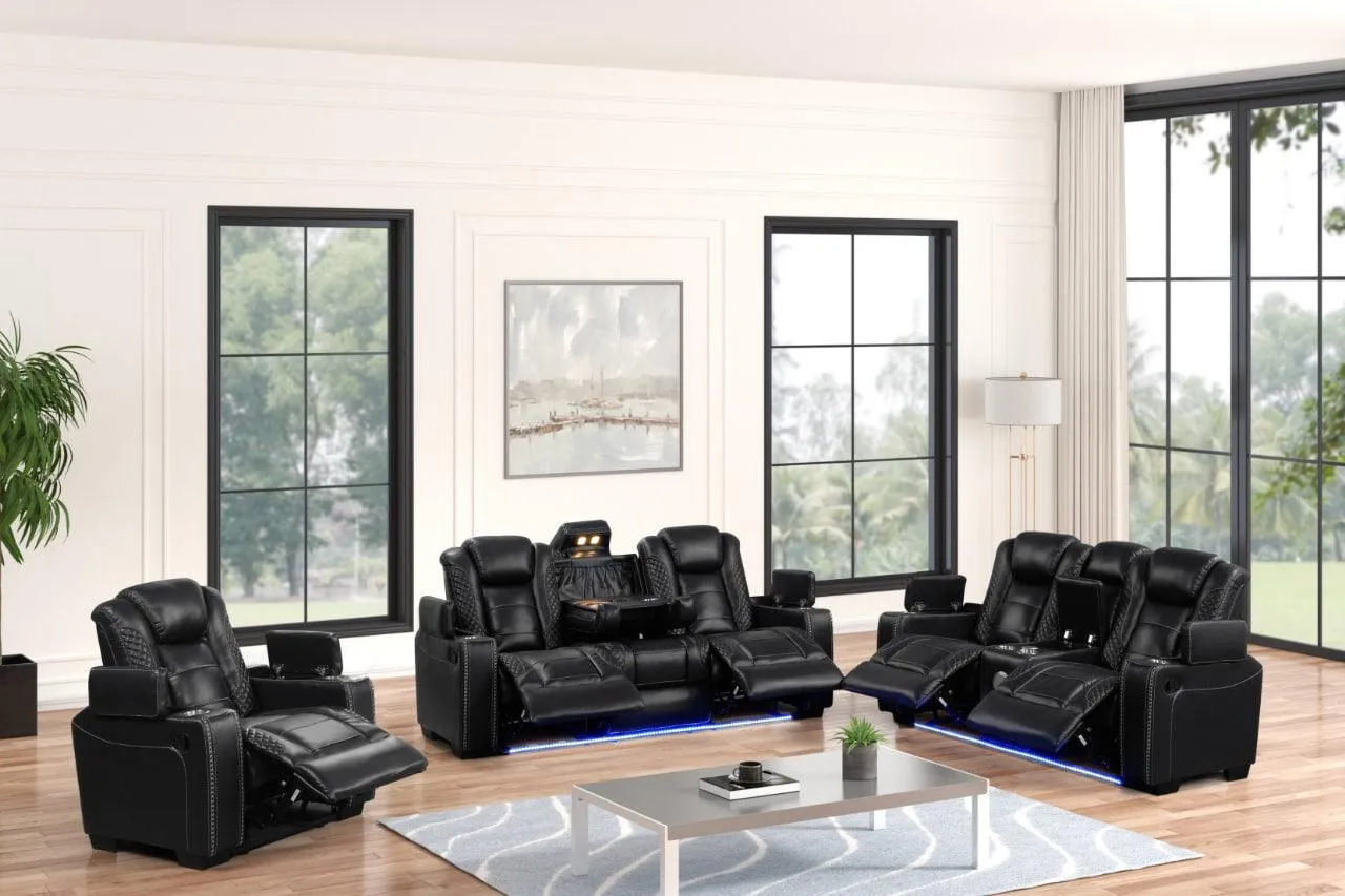 Stefano Black 3-Piece Reclining Living Room Set
