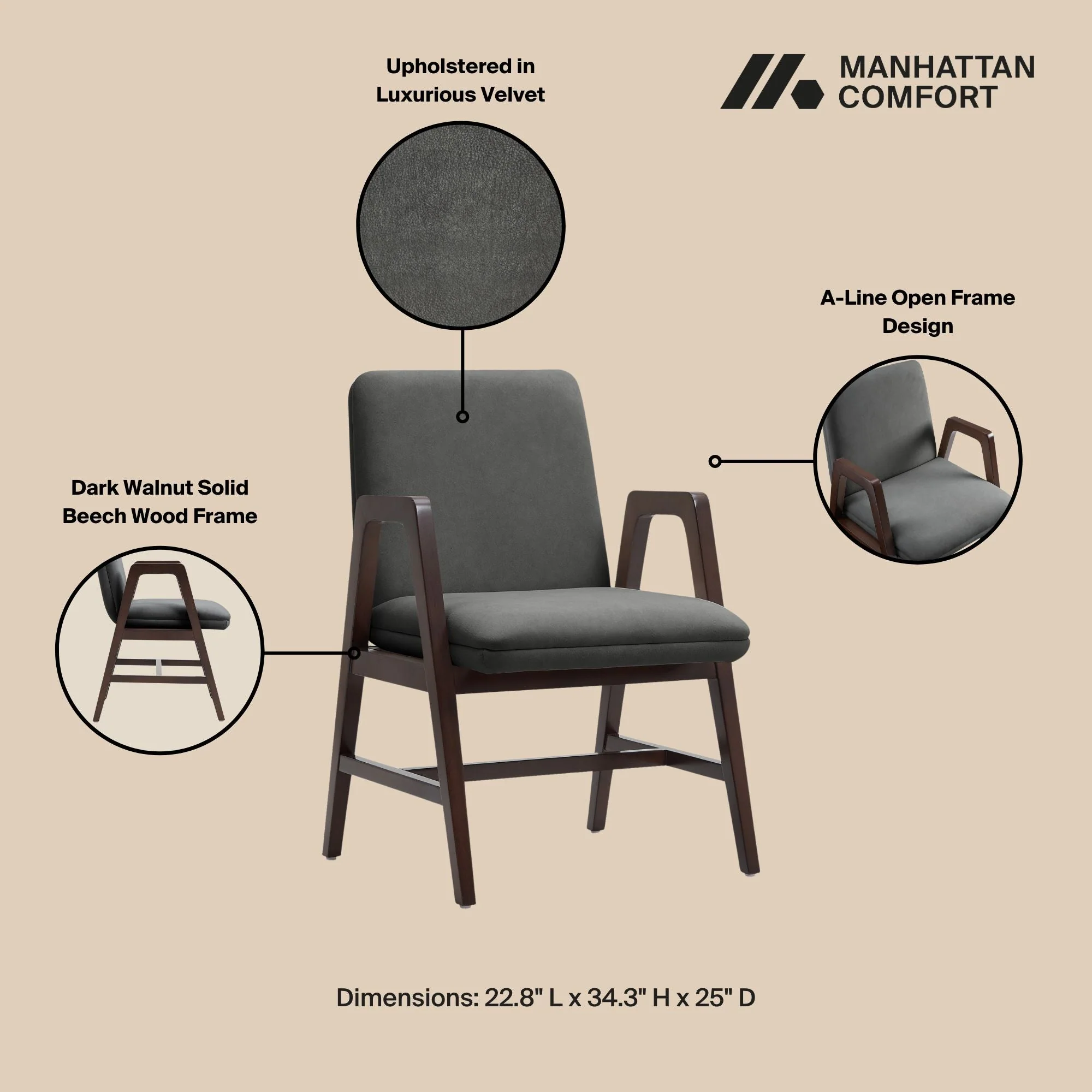 Stella Dining Armchair in Graphite (set of 4) - Image 4
