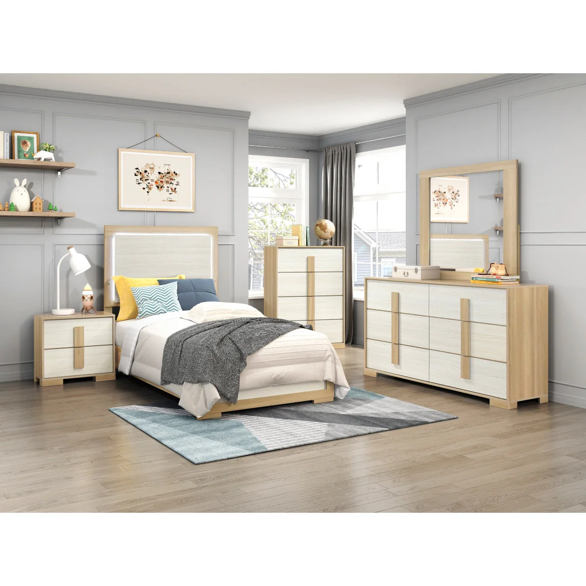 Sterling Natural/White LED Twin Bed - Image 2
