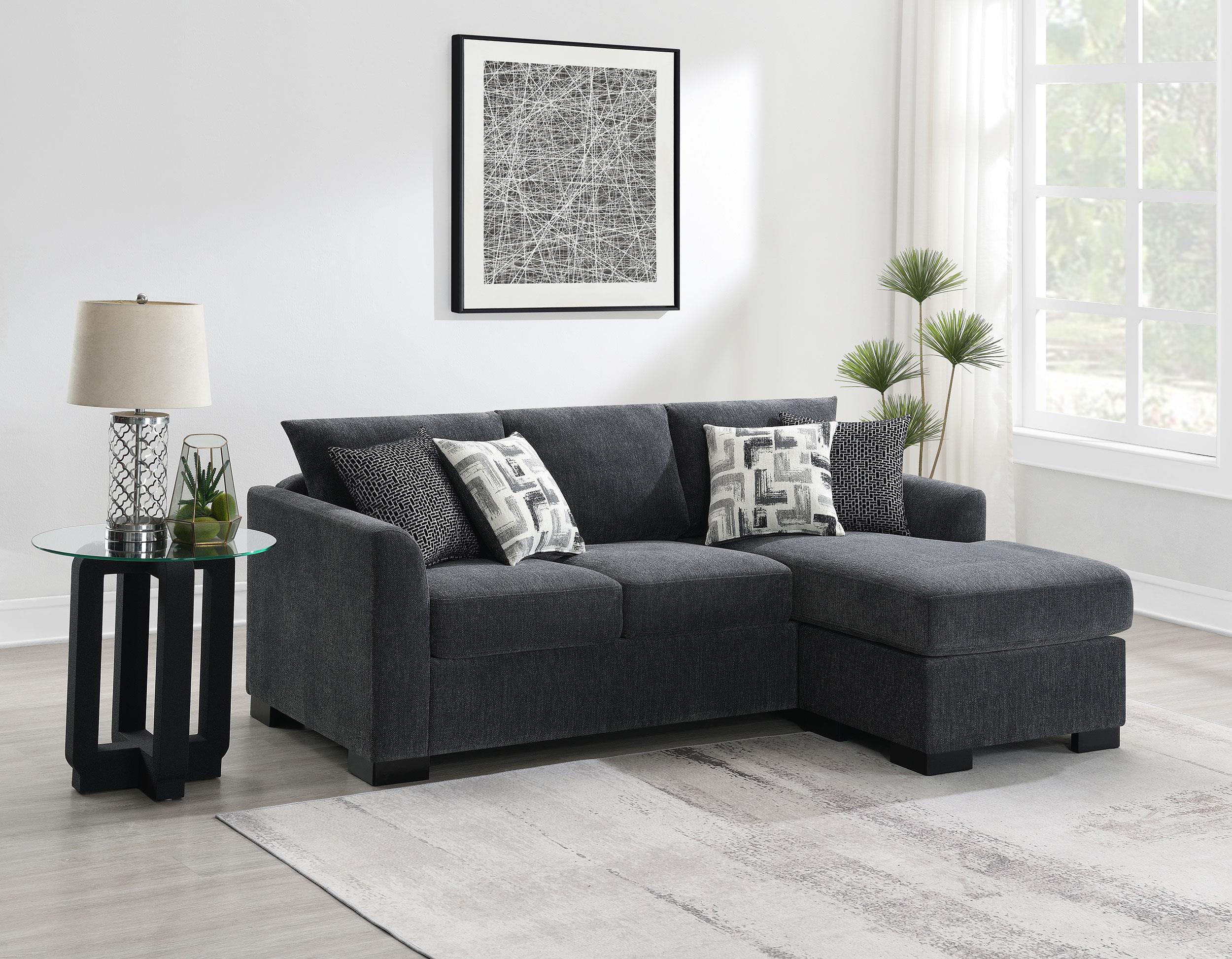 Storey Dark Grey Upholstered Sleeper Sectional Chaise Sofa - Image 15