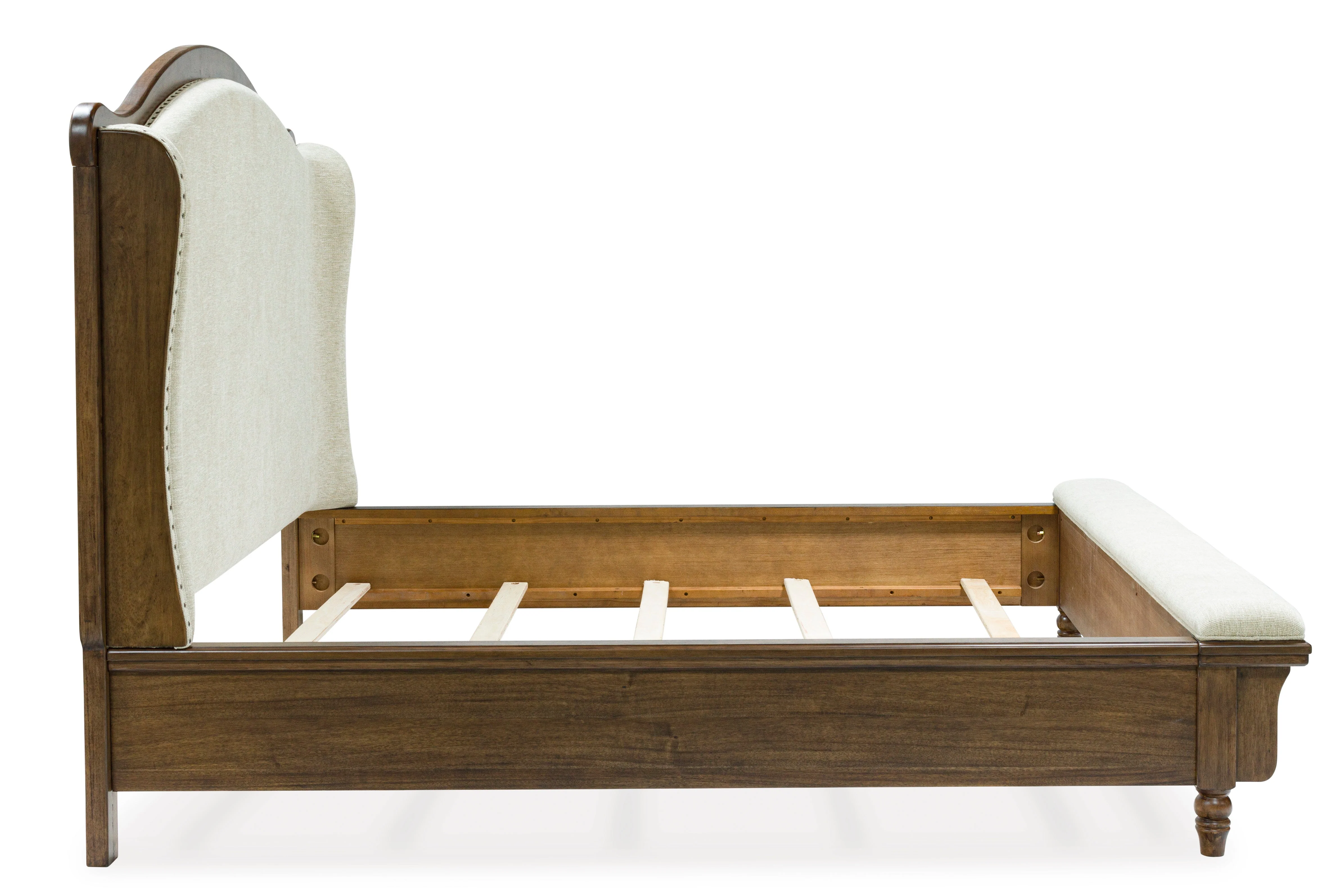 Sturlayne Brown California King Upholstered Panel Bed with Footboard Bench - Image 4
