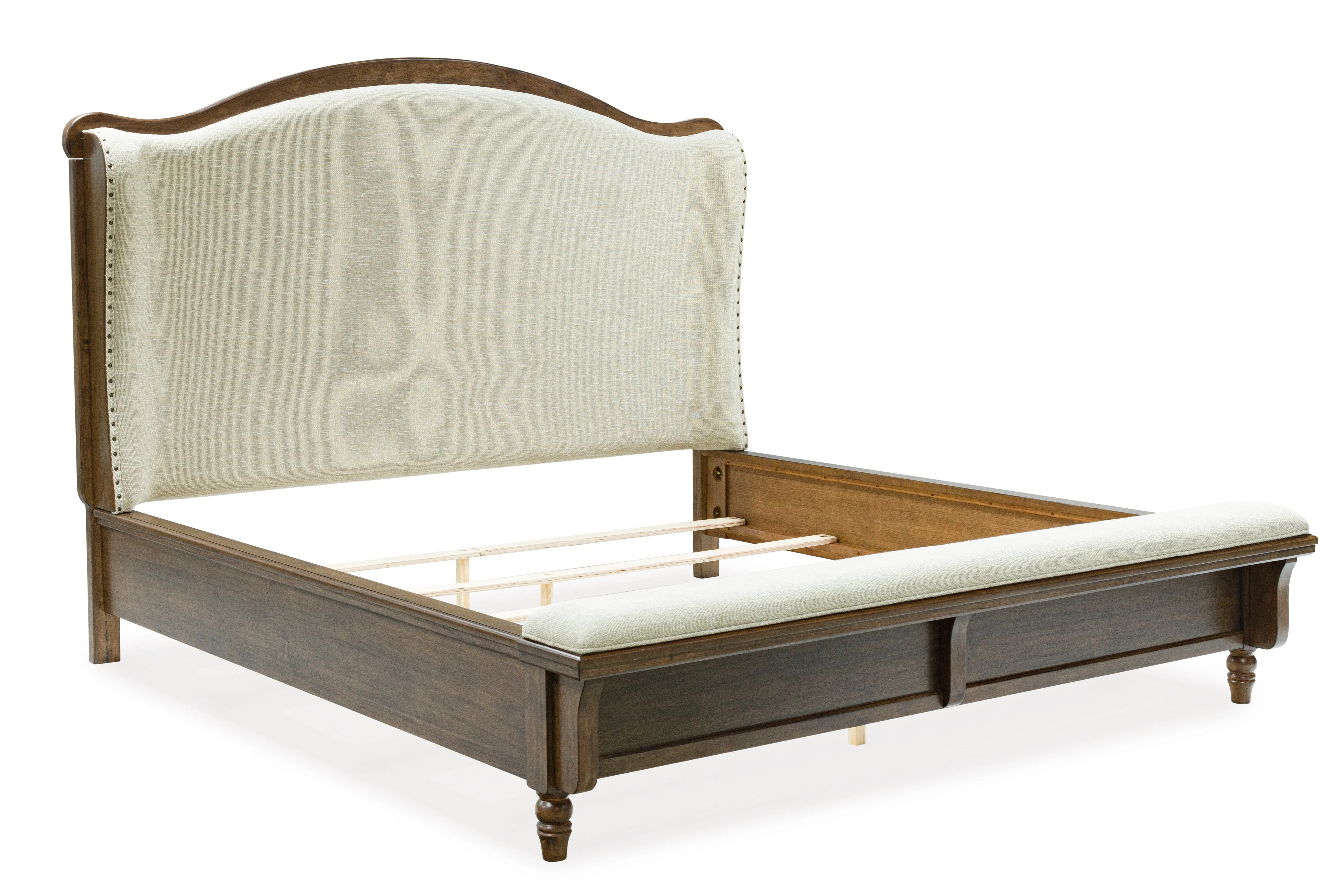 Sturlayne Brown King Upholstered Panel Bed with Footboard Bench - Image 2