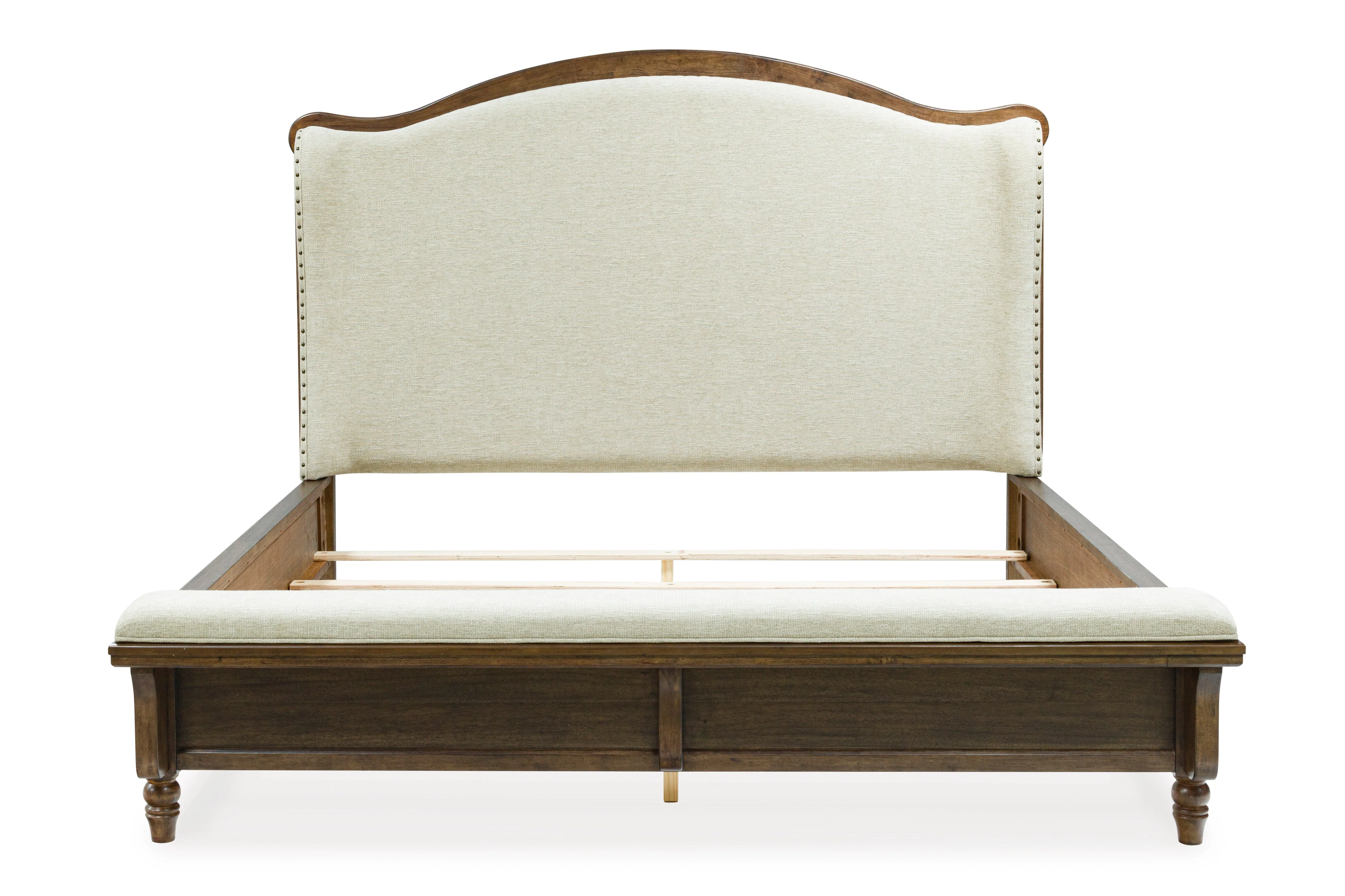 Sturlayne Brown King Upholstered Panel Bed with Footboard Bench - Image 3