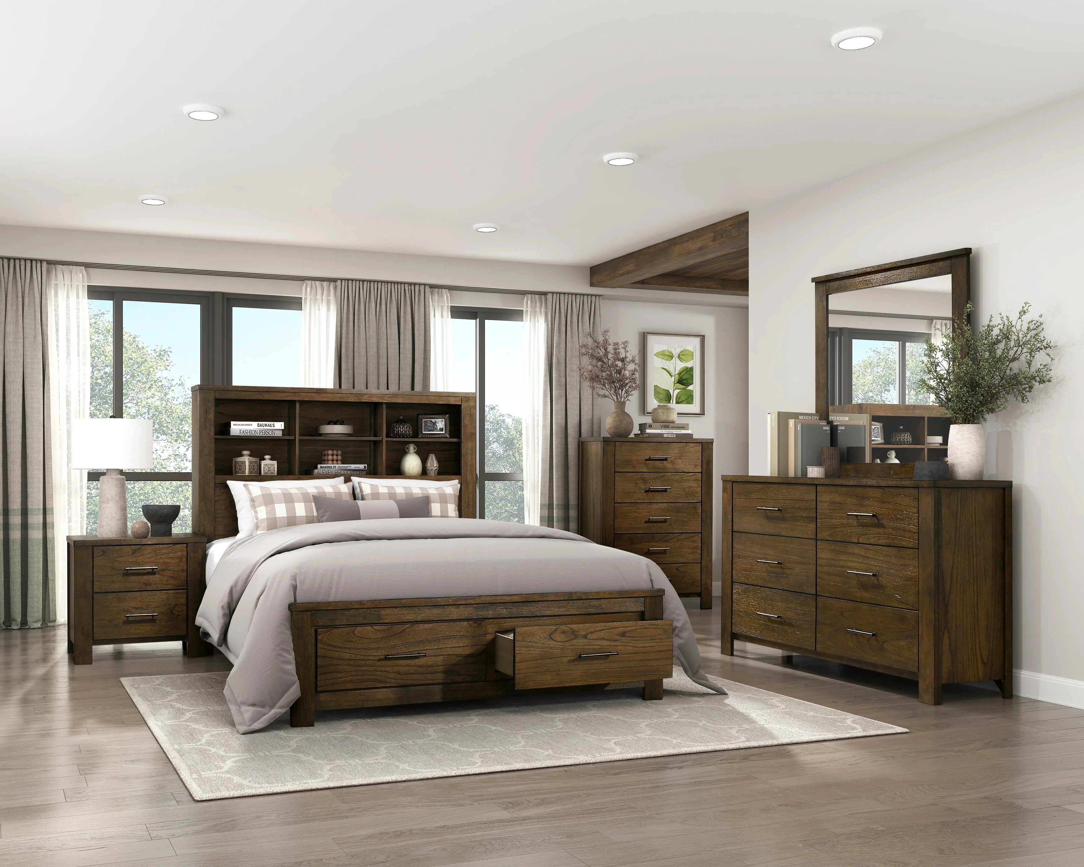 Sullivan Brown King Bookcase Storage Platform Bed - Image 4