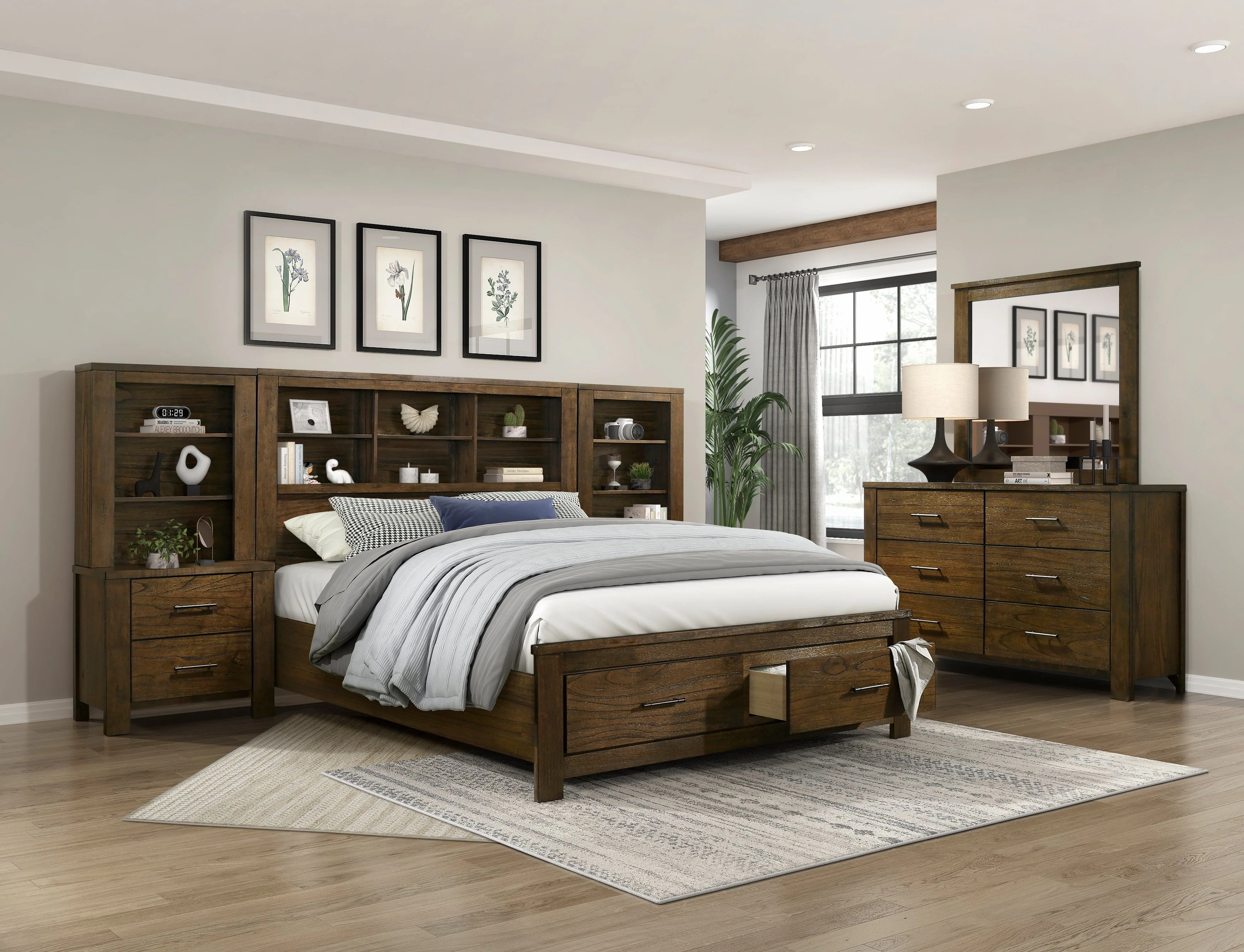Sullivan Brown King Bookcase Storage Platform Bed - Image 5