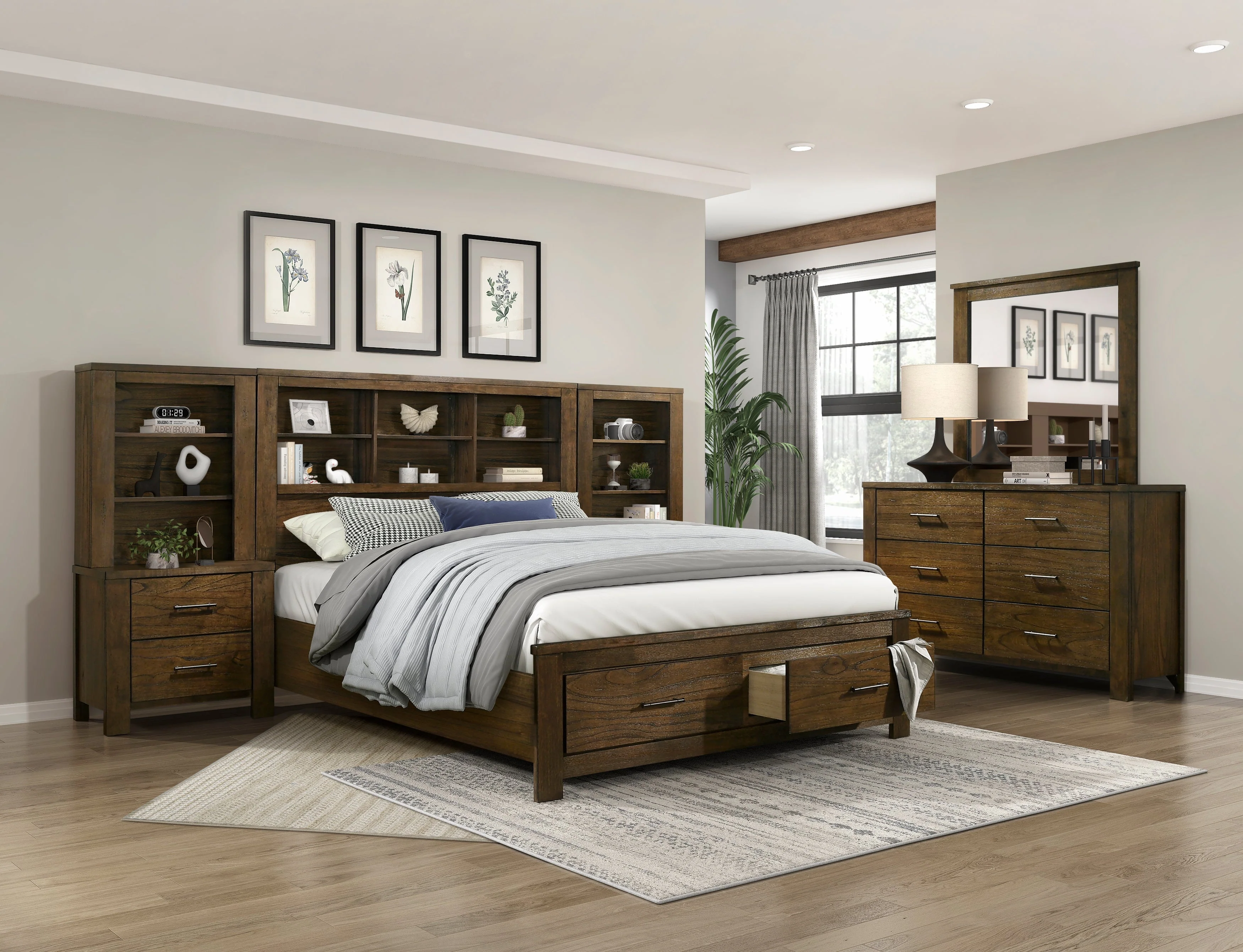 Sullivan Brown King Platform Bed with 2 Nightstands - Image 7