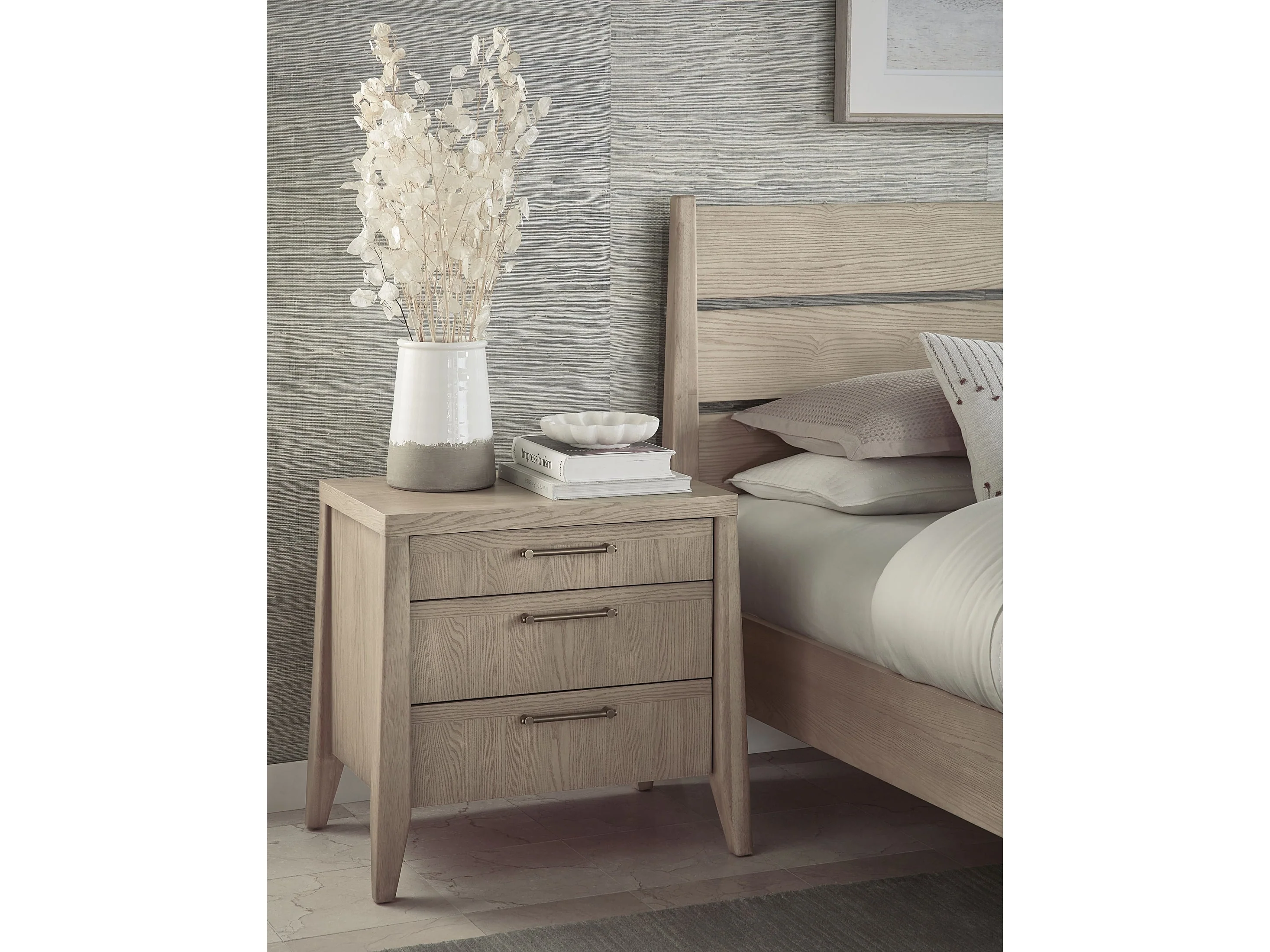 Sumire Ginger Three Drawer Ash Wood Nightstand