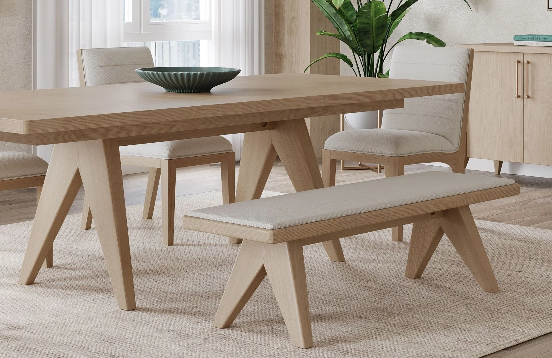 Sumire Upholstered Bench in Ginger and Natural Linen - Image 5
