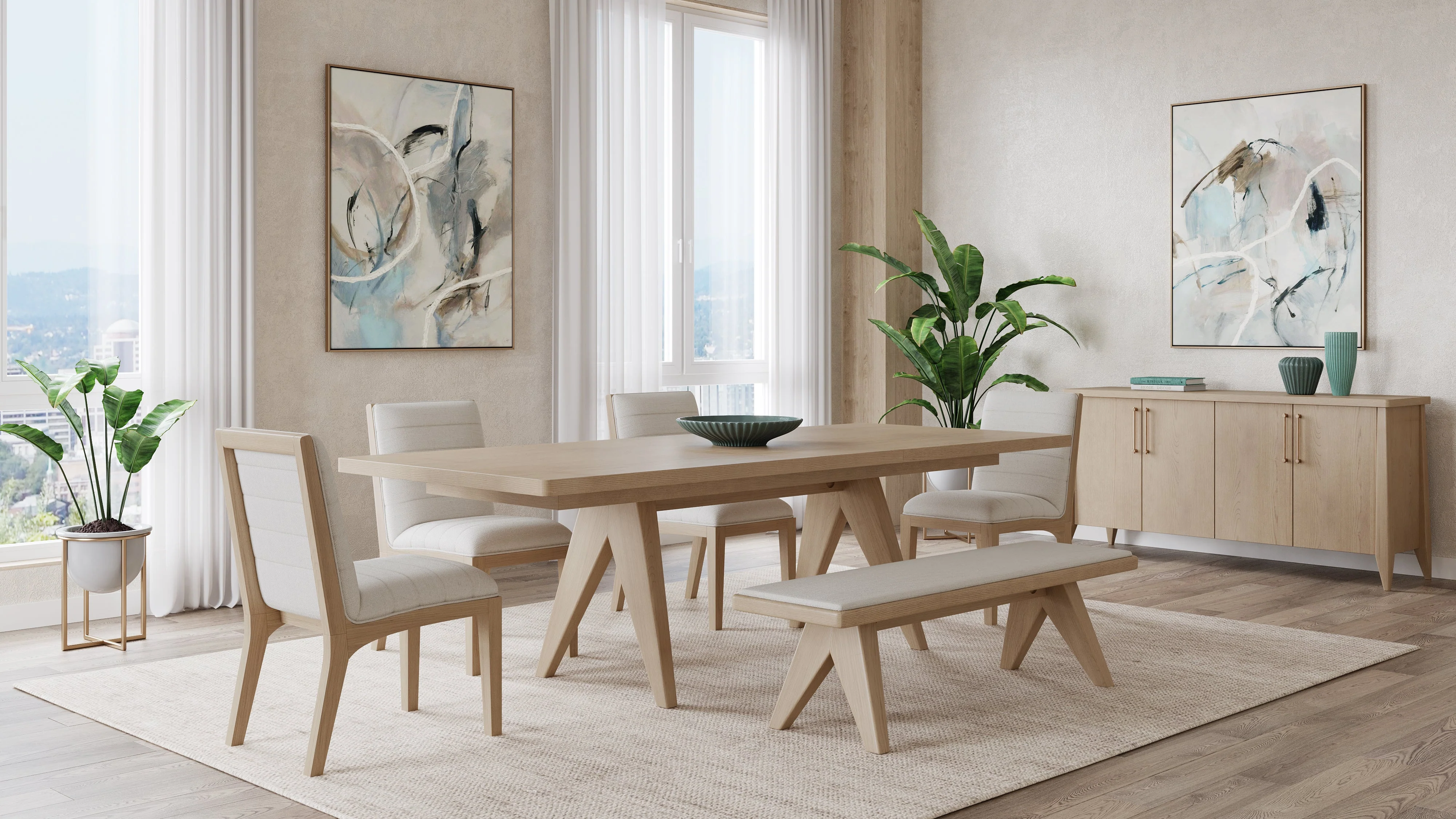 Sumire Upholstered Bench in Ginger and Natural Linen - Image 6