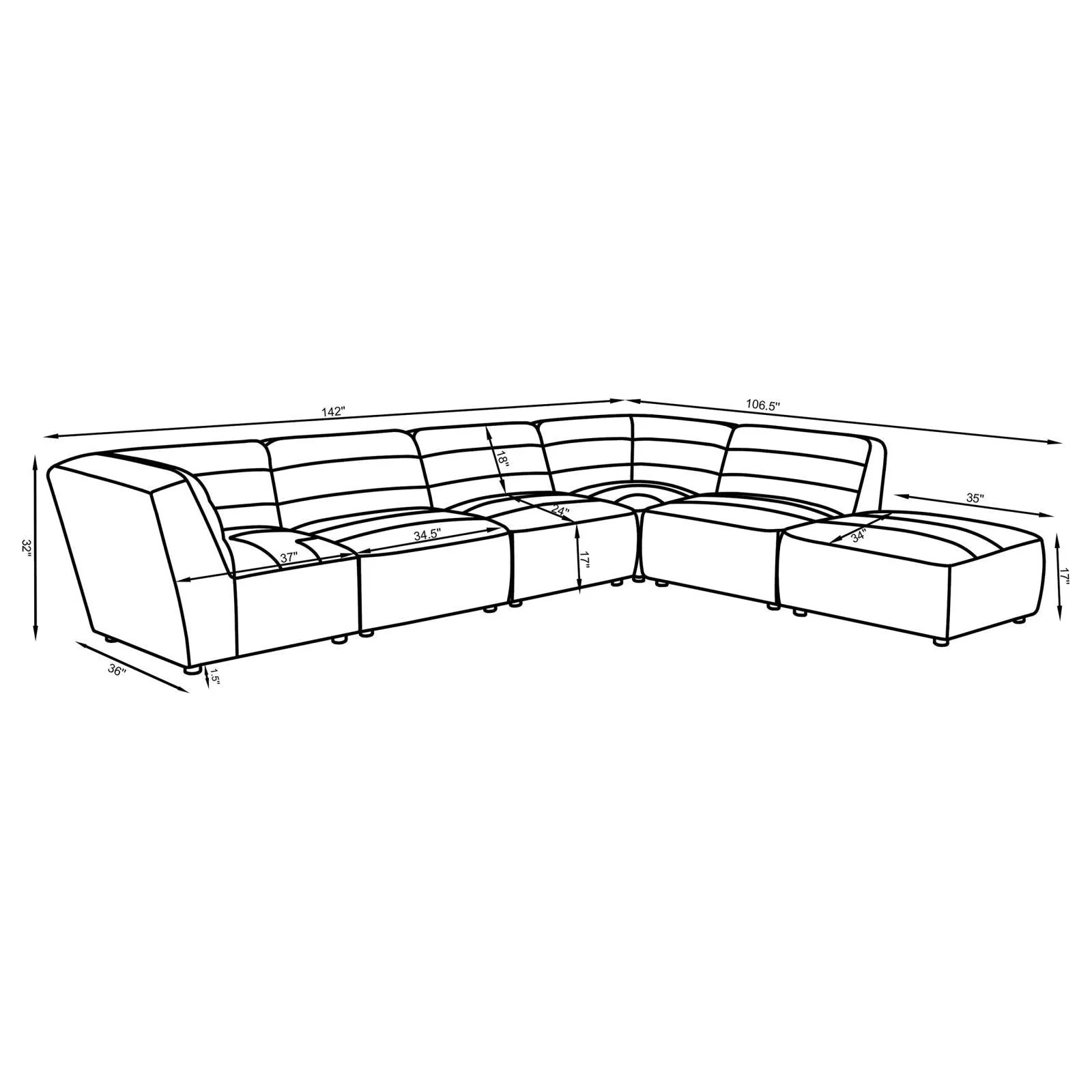 Sunny Charcoal Upholstered 6-piece Modular Sectional - Image 15
