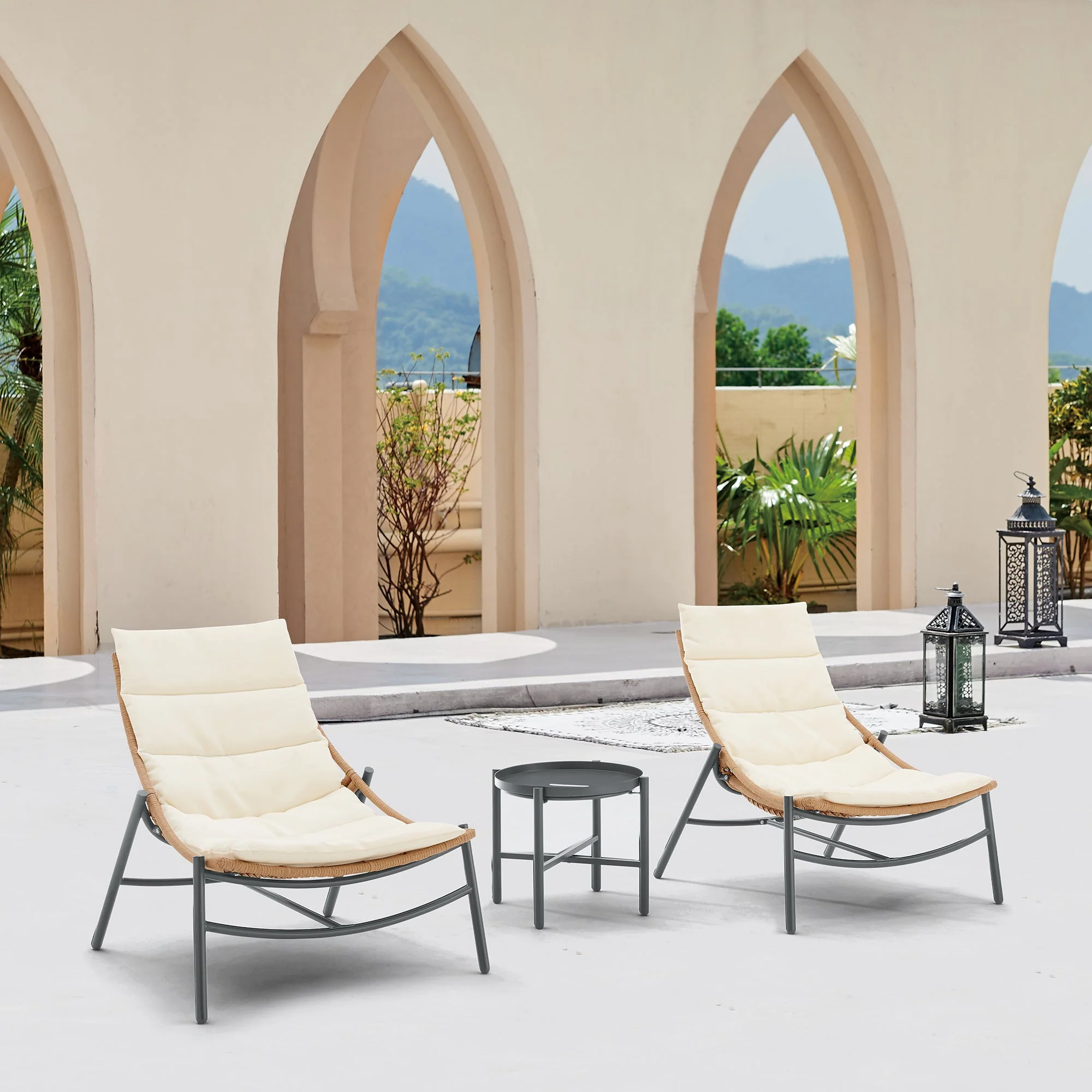 Sunset 3-Piece Patio Conversation Set in Cream - Image 2