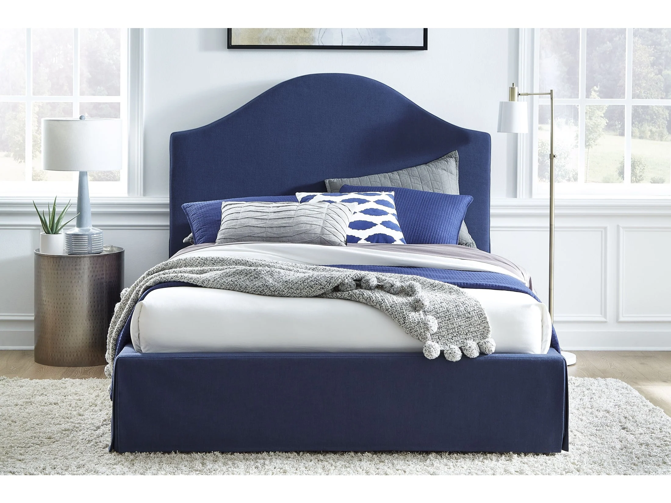 Sur Skirted Footboard California King  Storage Panel Bed in Navy