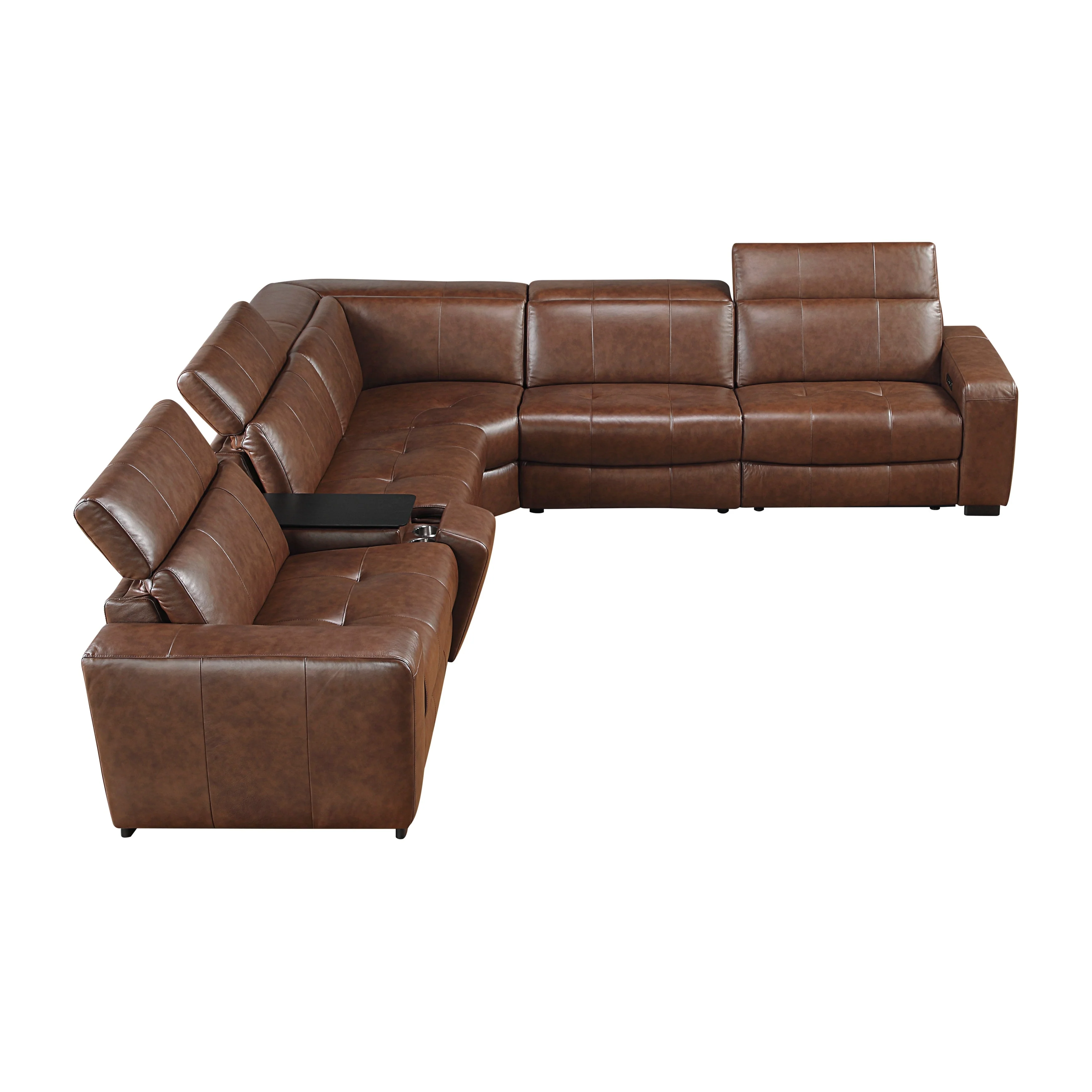 Sutton Brown 6-Piece Modular Leather Power Reclining Sectional - Image 5