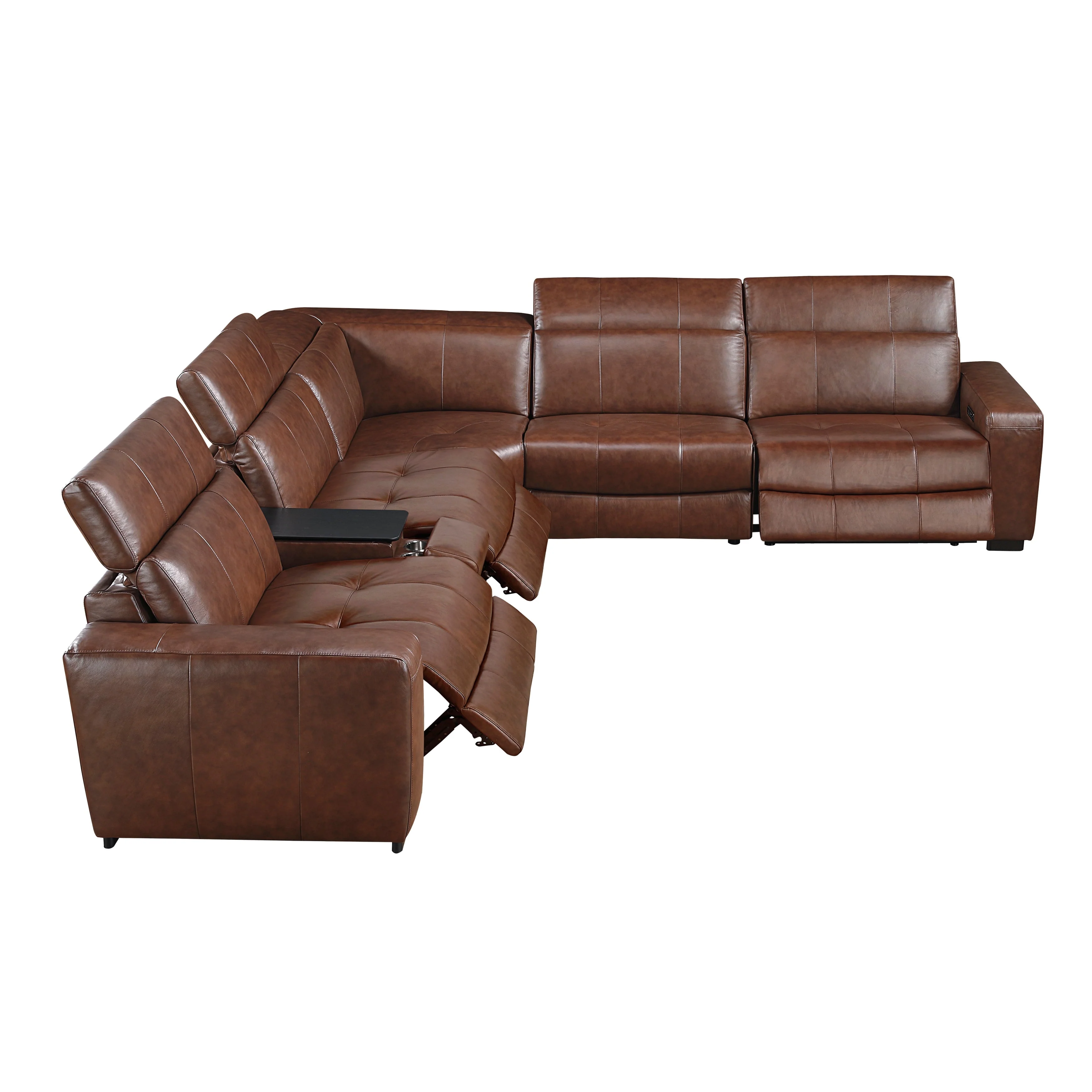 Sutton Brown 6-Piece Modular Leather Power Reclining Sectional - Image 6